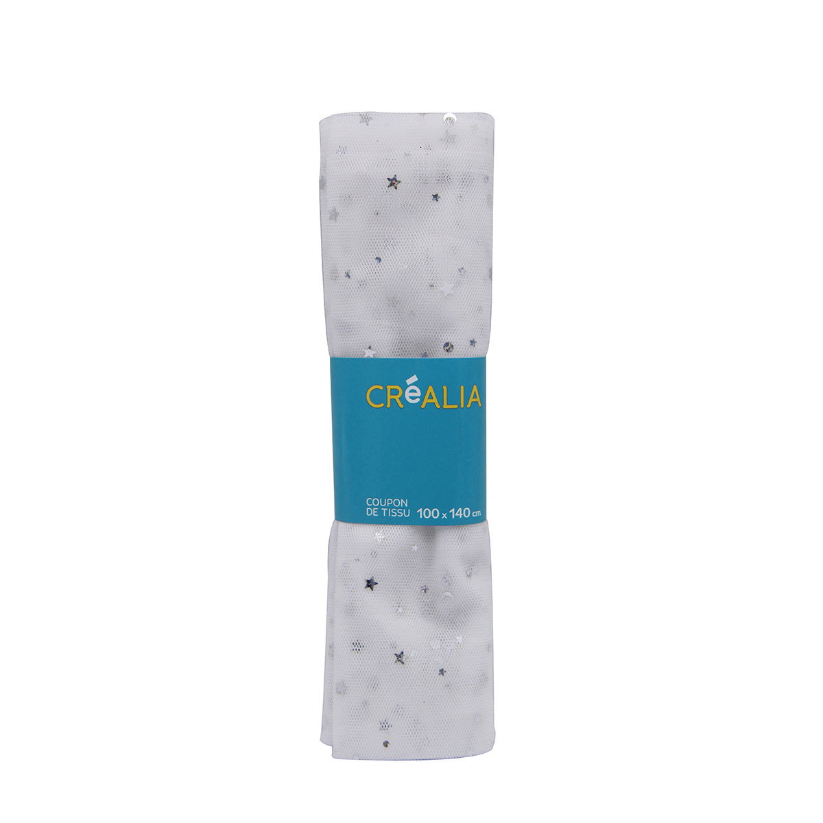 Coupon de tulle 100x140cm - blanc à pois et étoiles argentées - Créalia