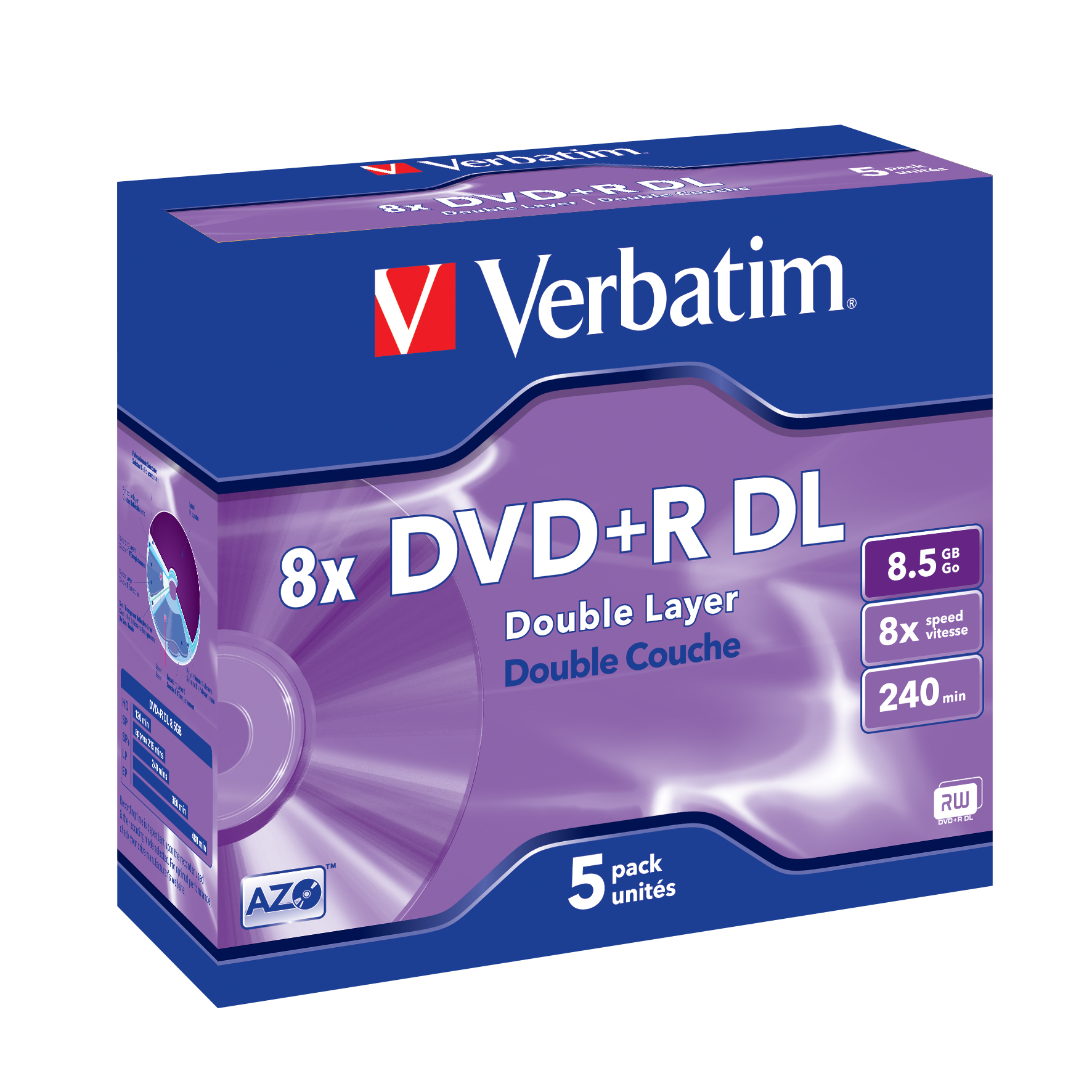 5 DVD+R double couche 8X 8,5G - VERBATIM