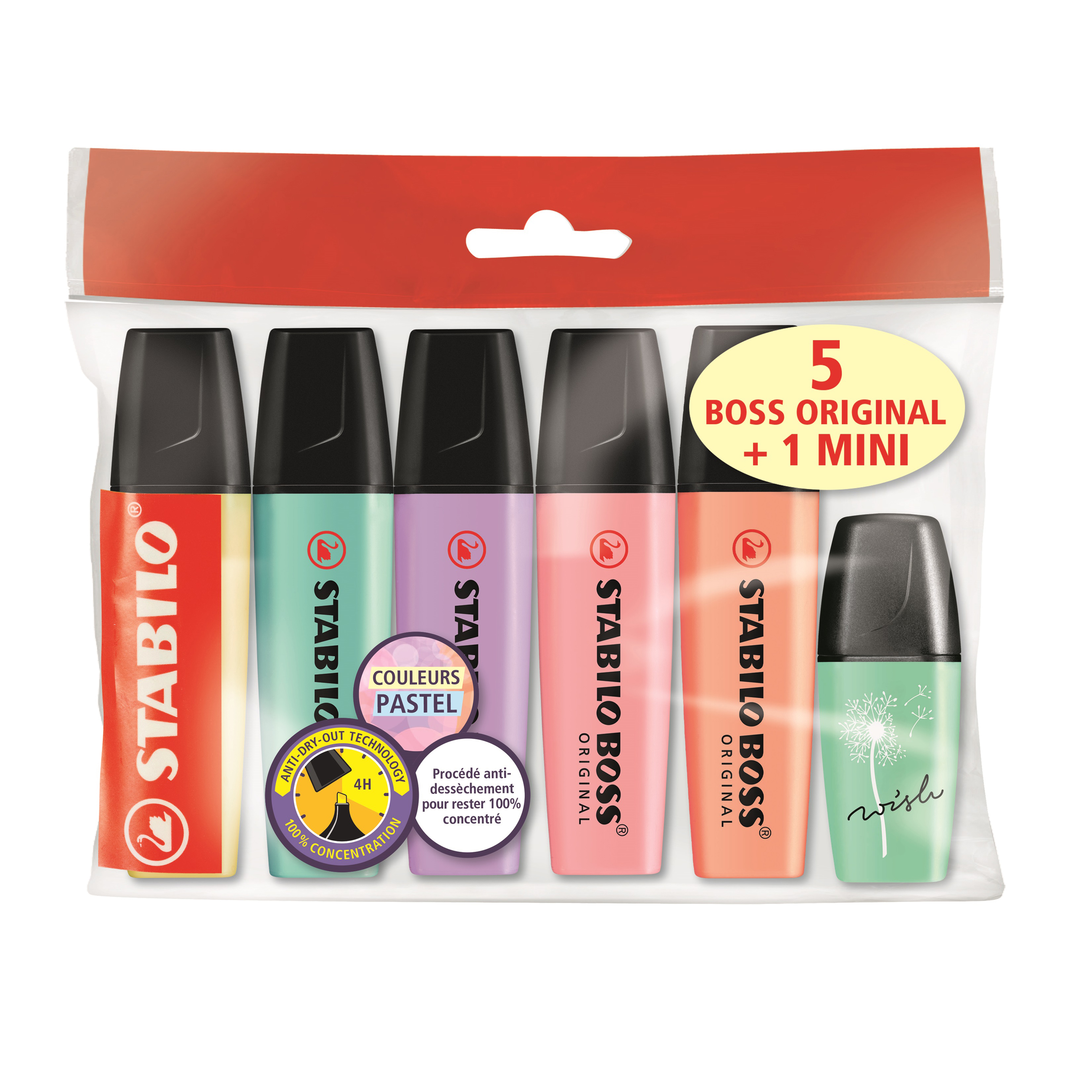 Lot de 5 Boss original pastel + 1 mini - Stabilo