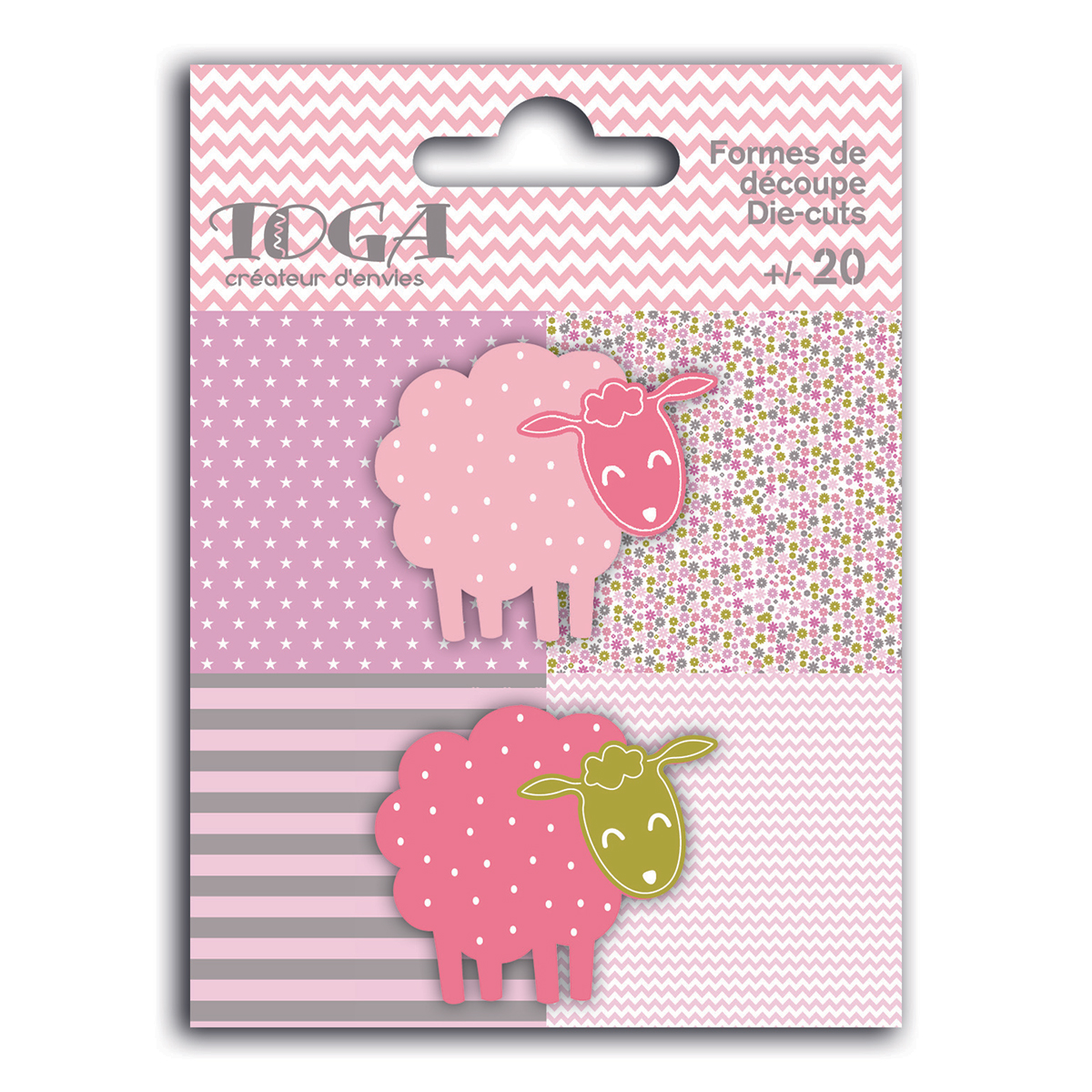 Die cuts - 20 pièces - Moutons - rose/vert/gris