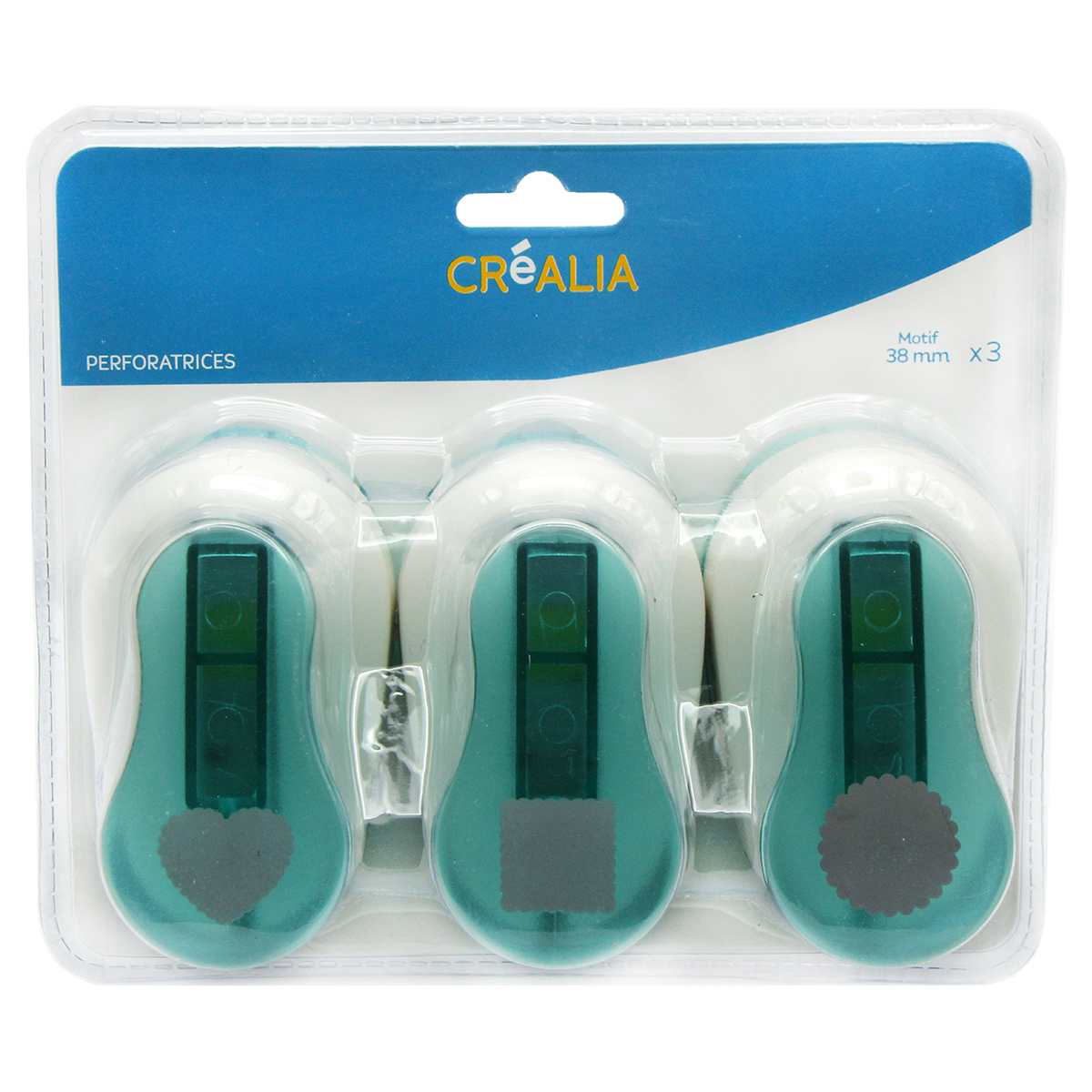 Kit de 3 perforatrices - Carré, rond, cœur - 3,8 cm