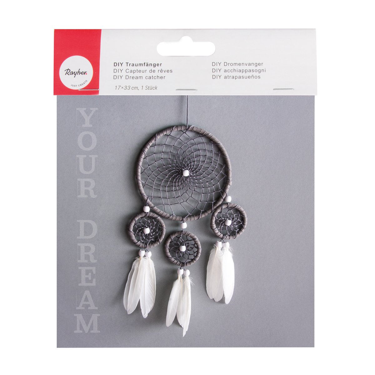 Kit attrape-rêves - blanc/gris/bleu - 17x33 cm