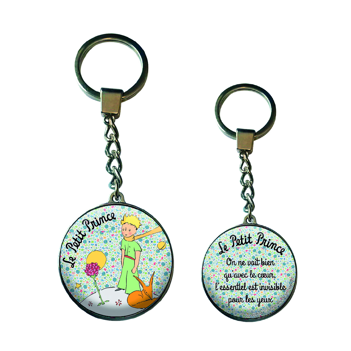 Porte-clés Le Petit Prince motif rose en verre