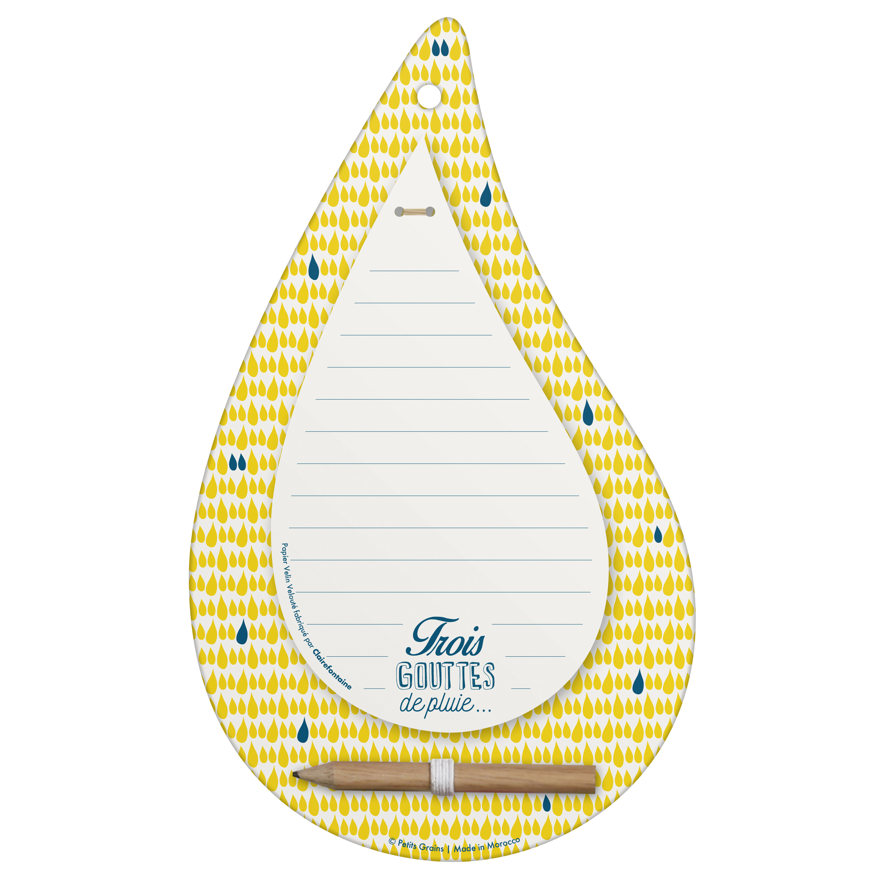 Liste shopping magnétique - motif 3 gouttes de pluie - 25x15 cm