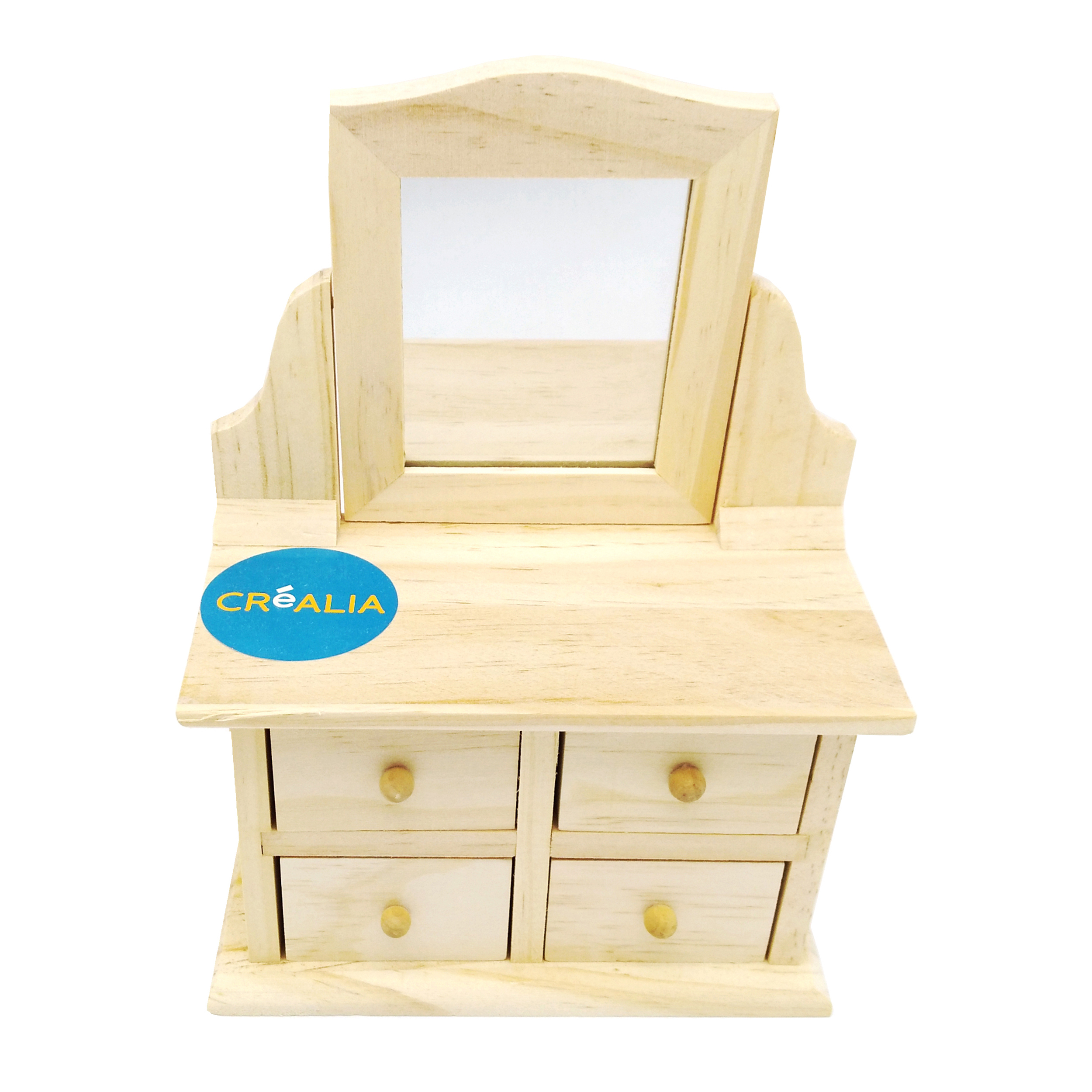 Mini commode bois 4 tiroirs avec miroir - Créalia