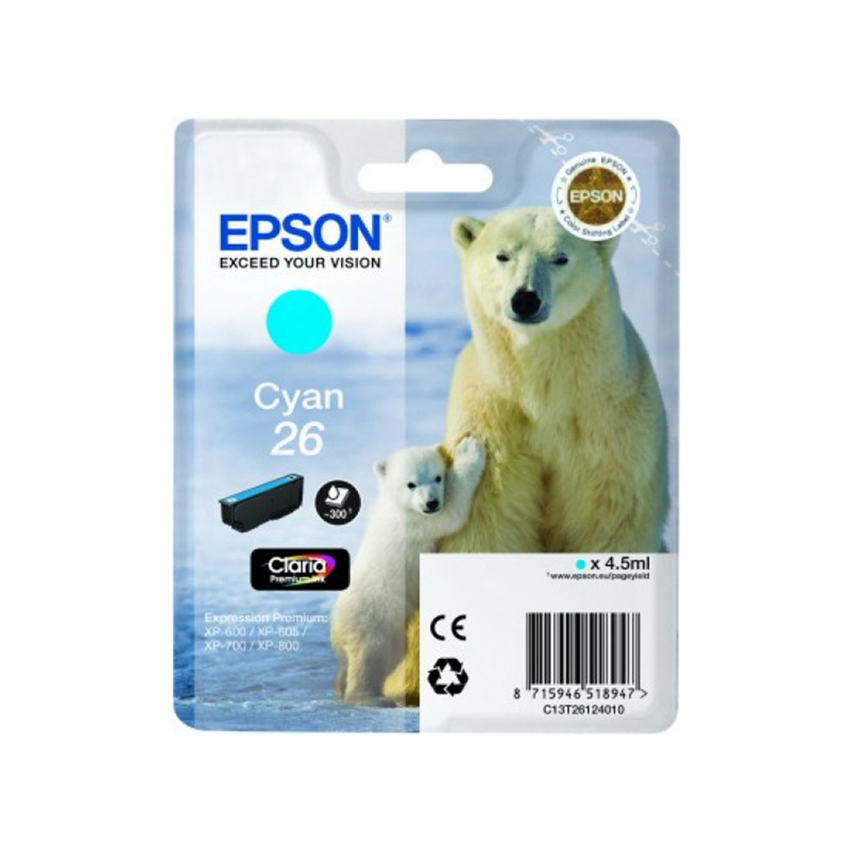 Cartouche imprimante Epson «Ours polaire» - n°26 cyan