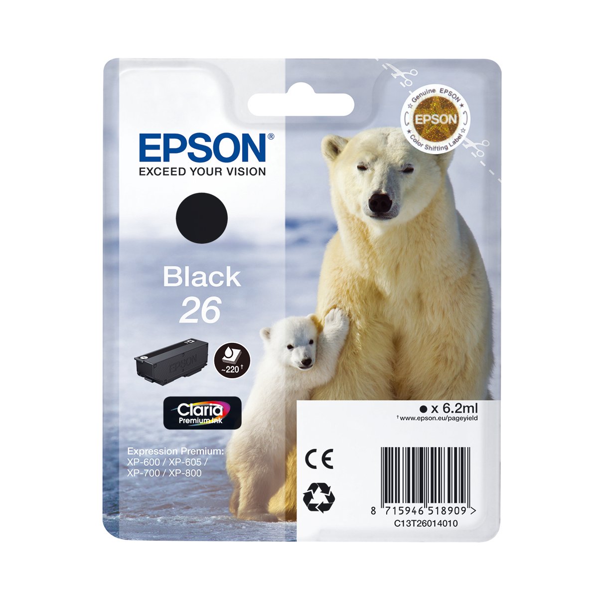 Cartouche Epson «Ours Polaire» - Encre Claria - Noir 26 