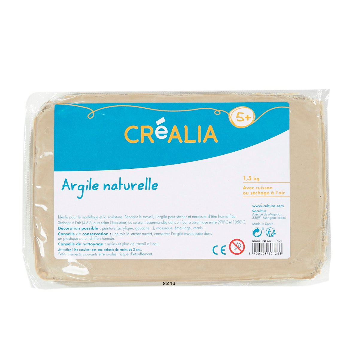 Argile naturelle - Blanc - 1,5 kg - Créalia