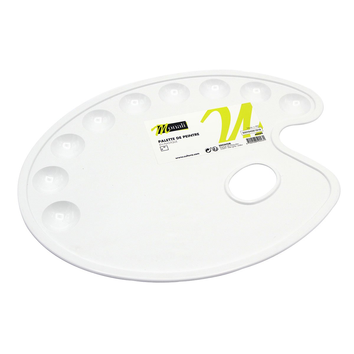 Palette plastique ovale - 9 godets - Monali 
