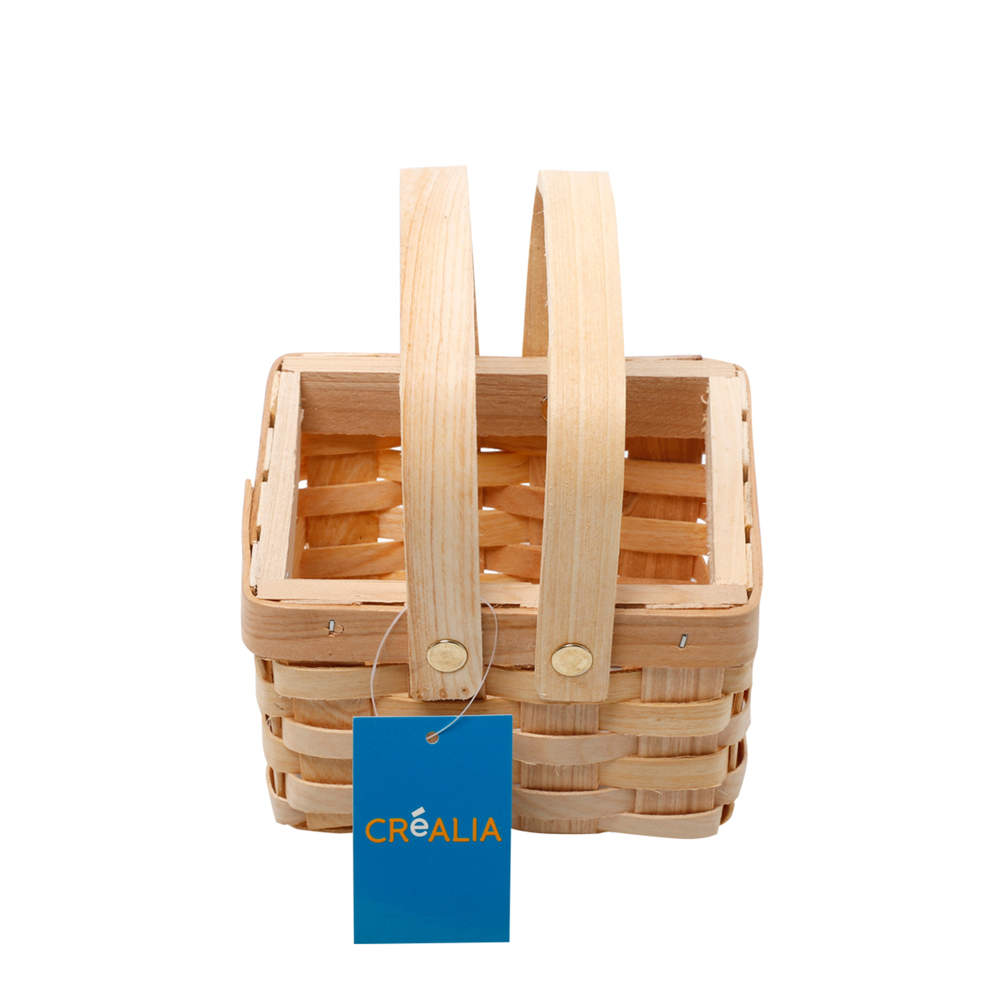 Panier carré bois tressé avec anses - 11.5 x 12.5 cm