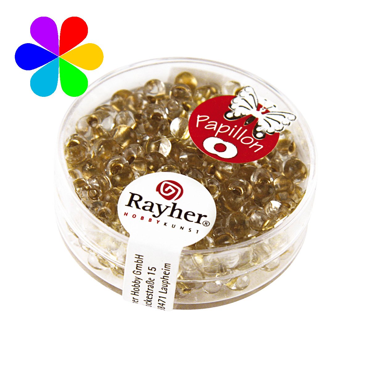 Perles rocailles papillon - or brillant 3.2x6.5 mm