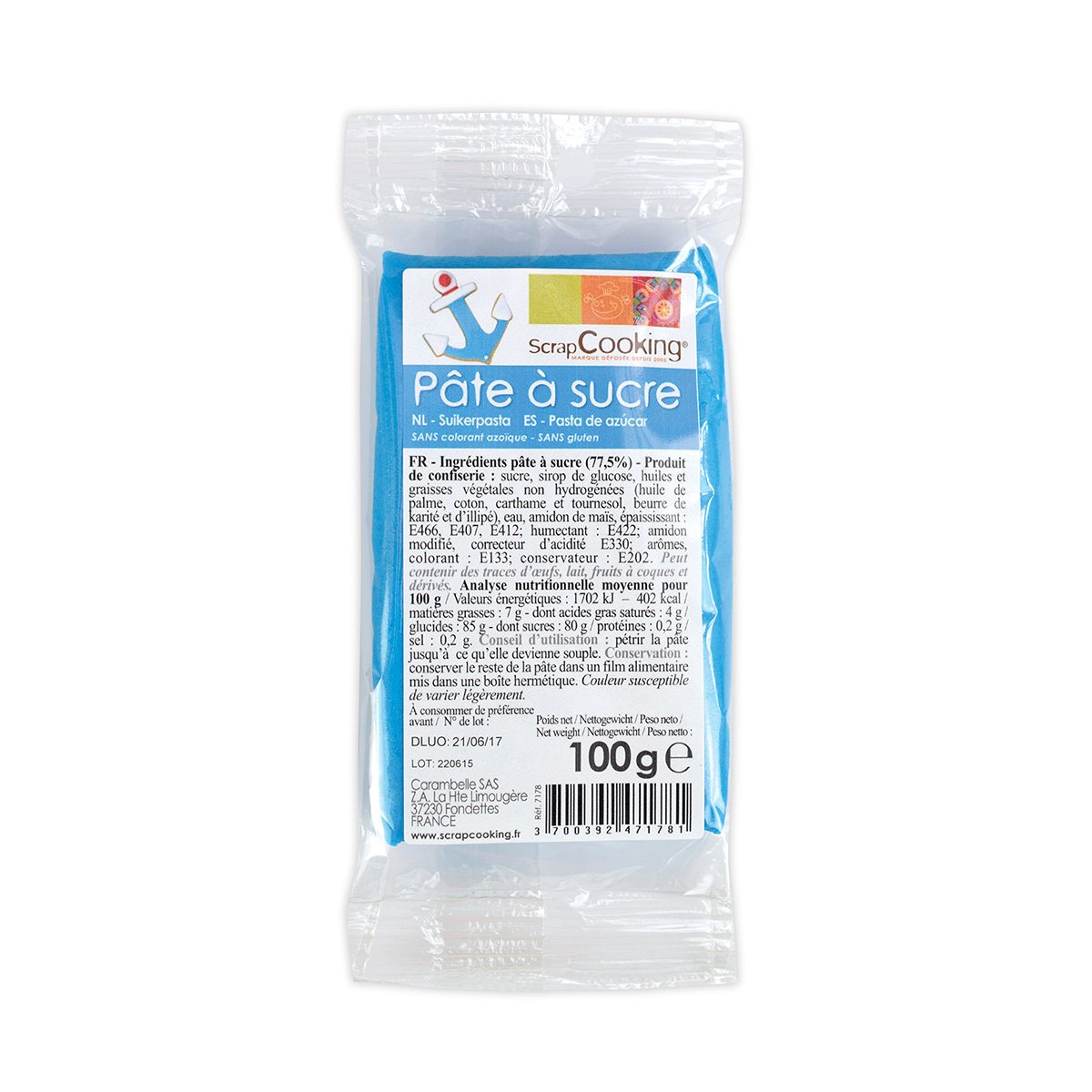 Pâte à sucre - bleu - 100g - Scrapcooking 