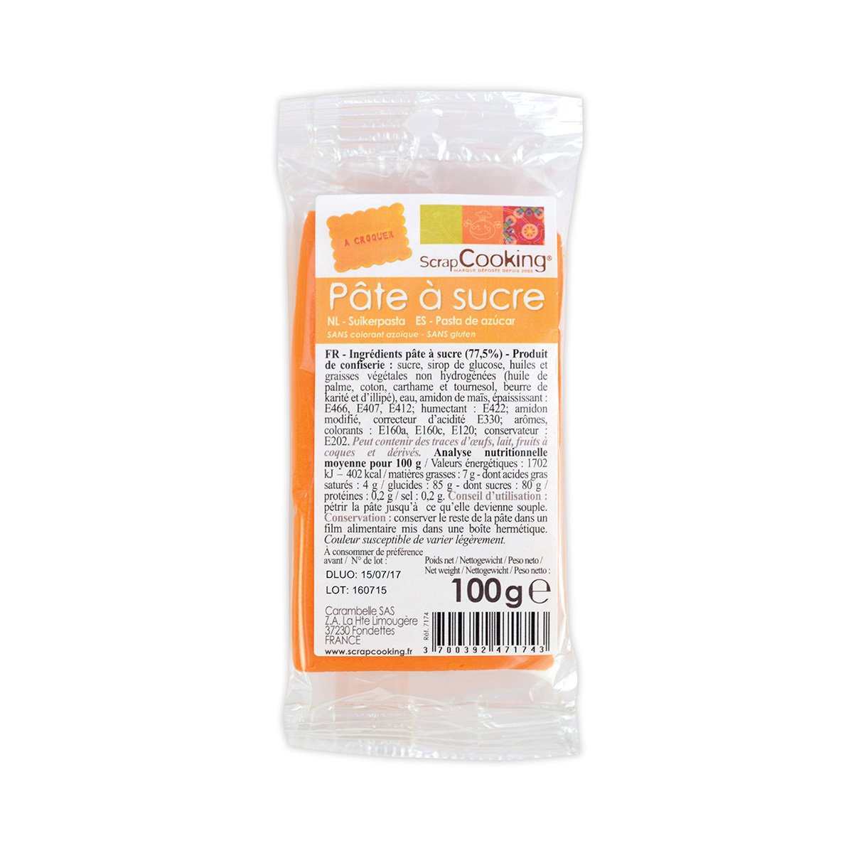 Pâte à sucre - orange - 100g - Scrapcooking 