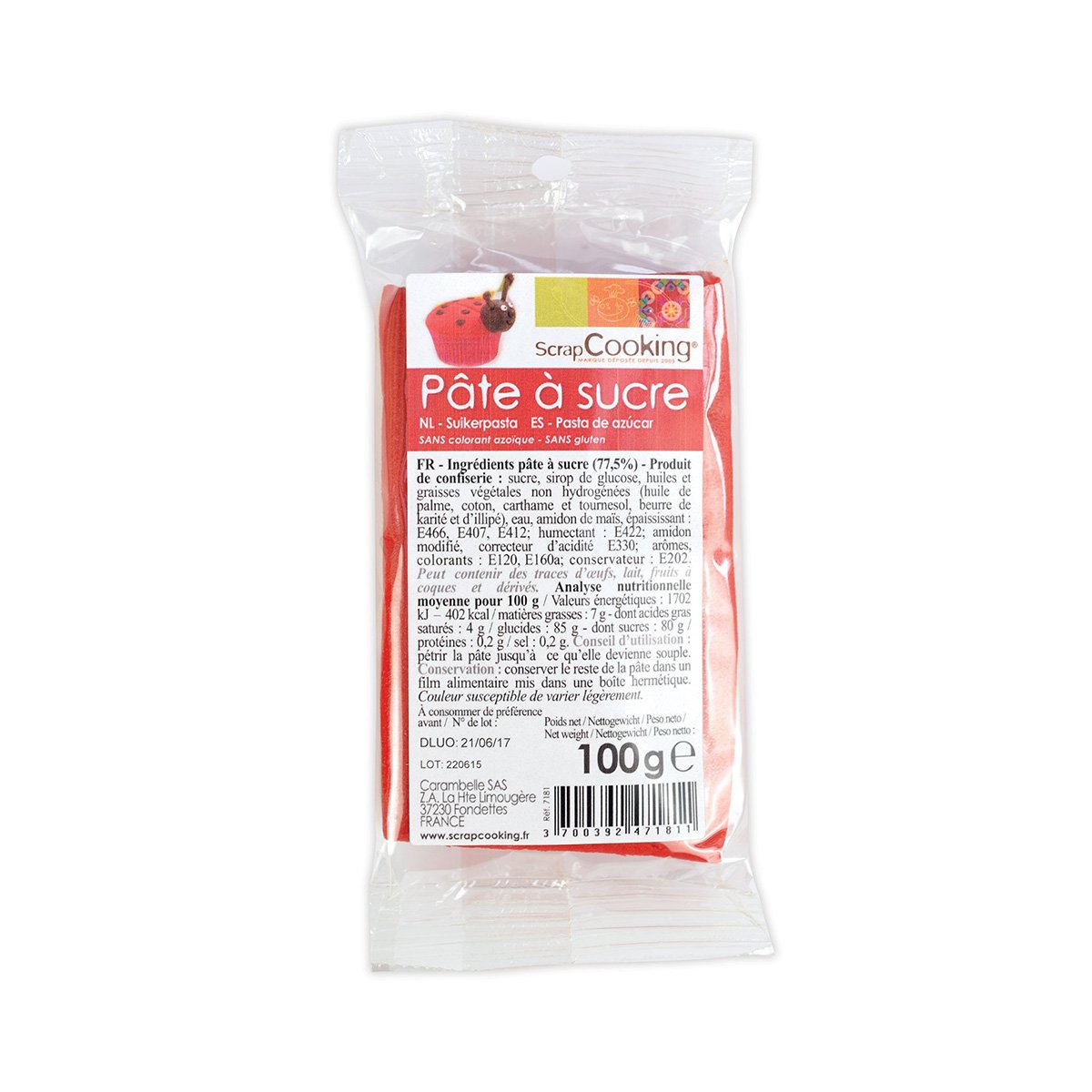 Pâte à sucre - rouge - 100g - Scrapcooking 