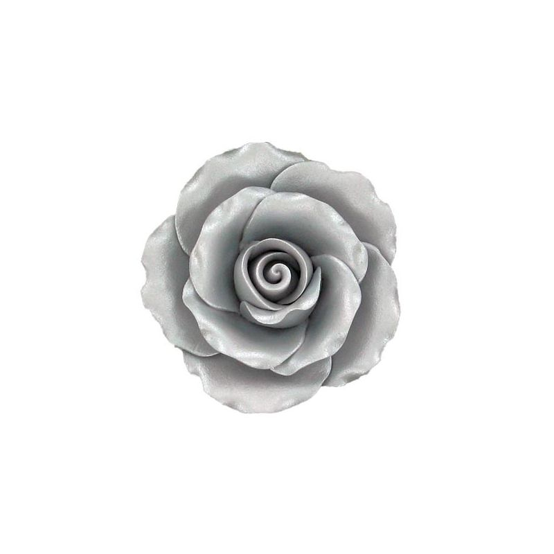 Rose argentée en pastillage - 9 cm - Gatodéco