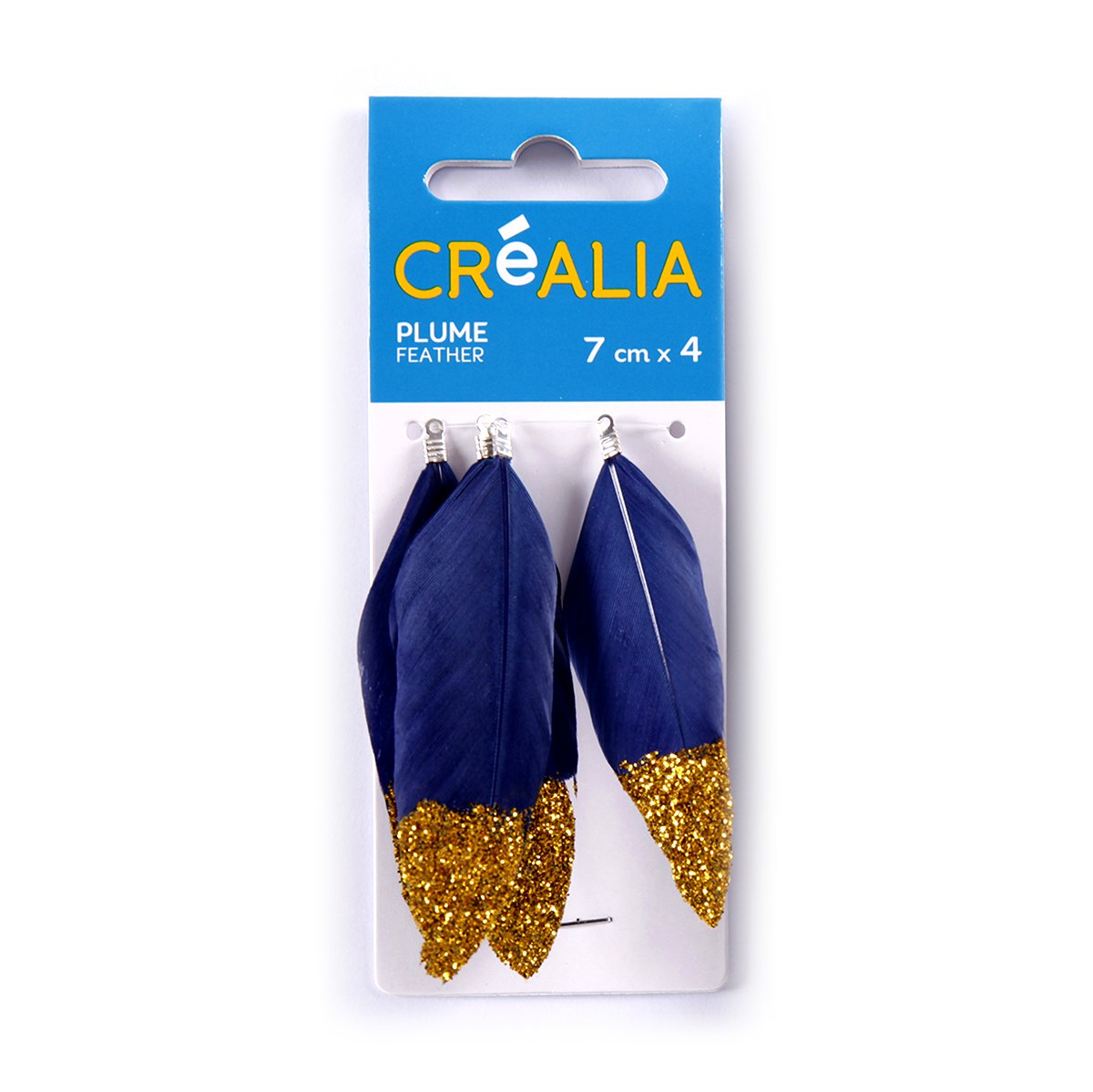 4 plumes pailletées - bleu canard - Créalia