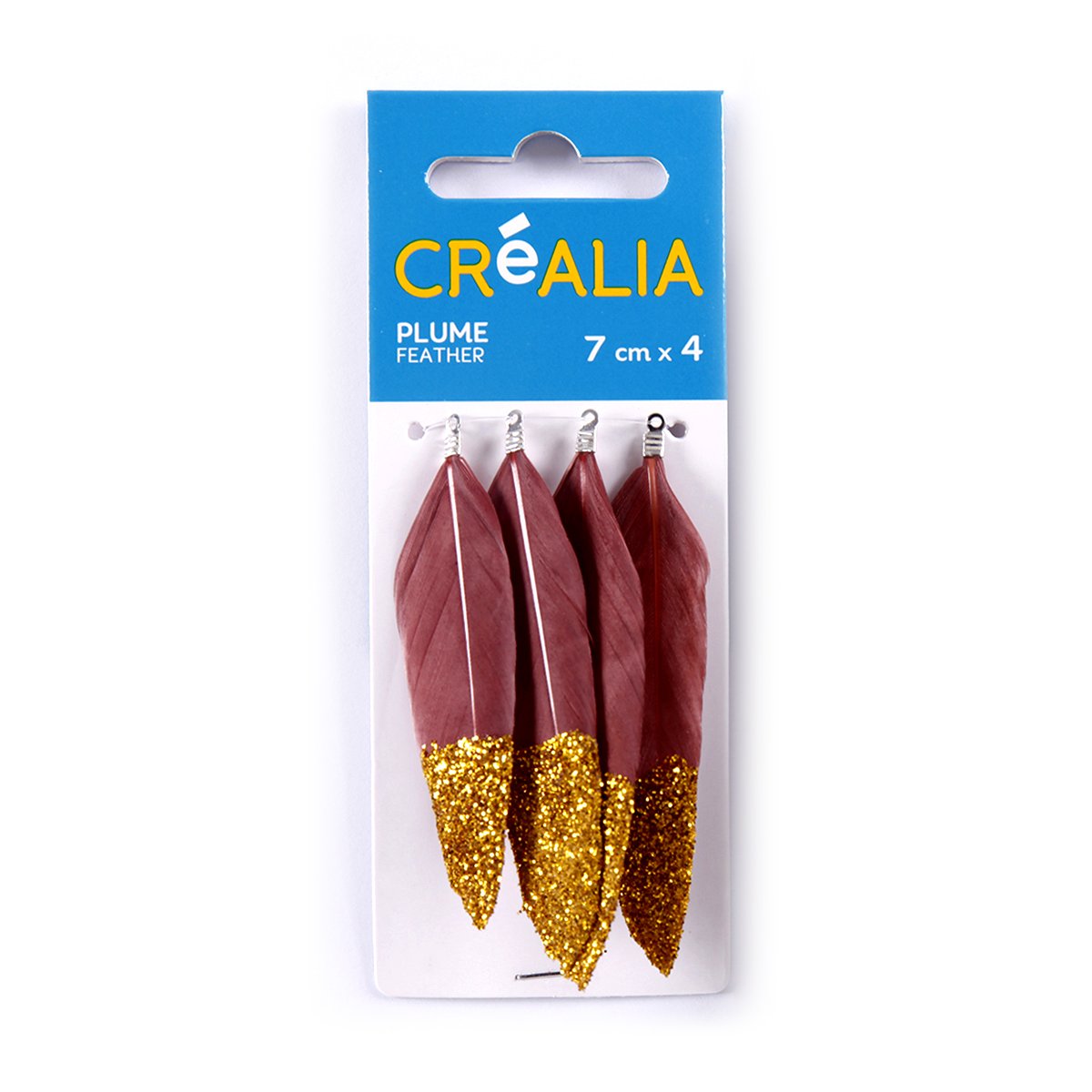 4 plumes pailletées - rouge - Créalia