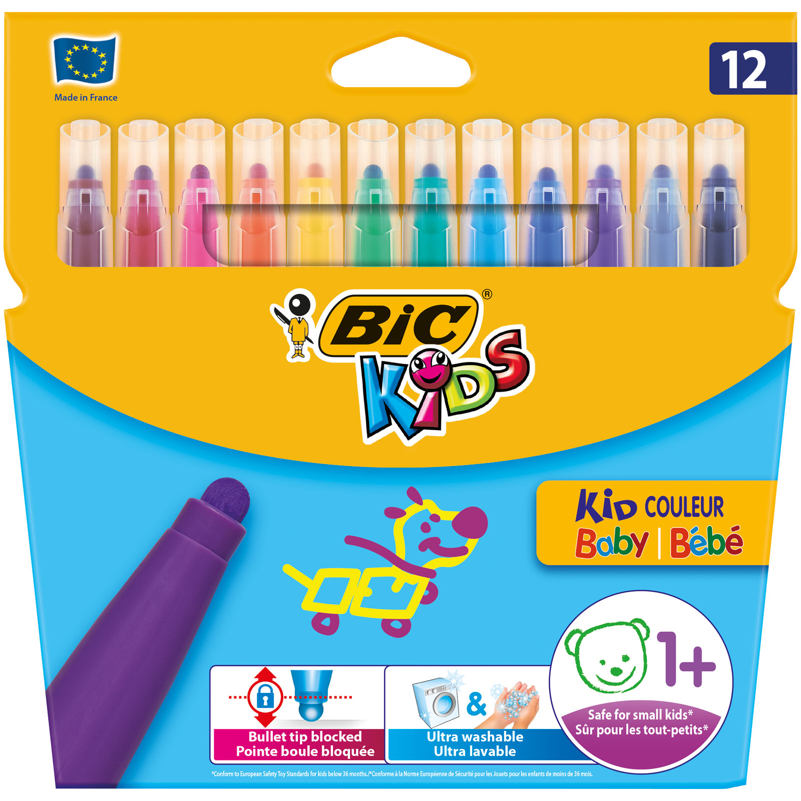 Pack BIC Kids Kid Couleur Bébé Feutres de Coloriage - Etui Carton de 12