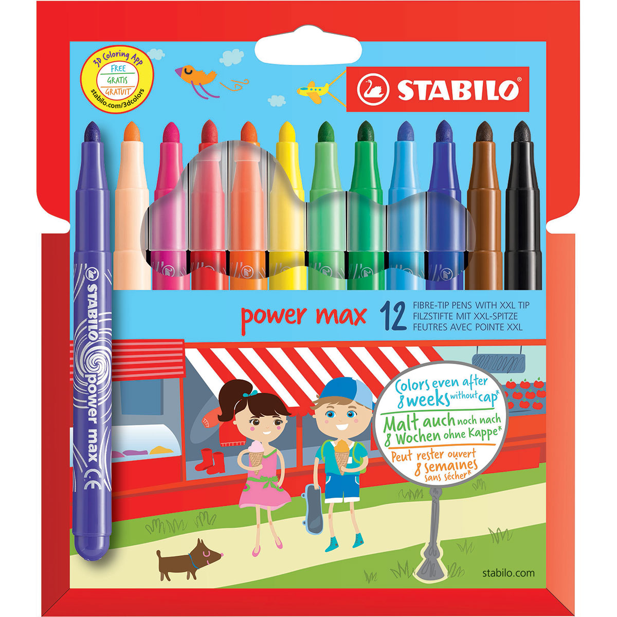 Pochette de 12 feutres pointe large bloquée power max