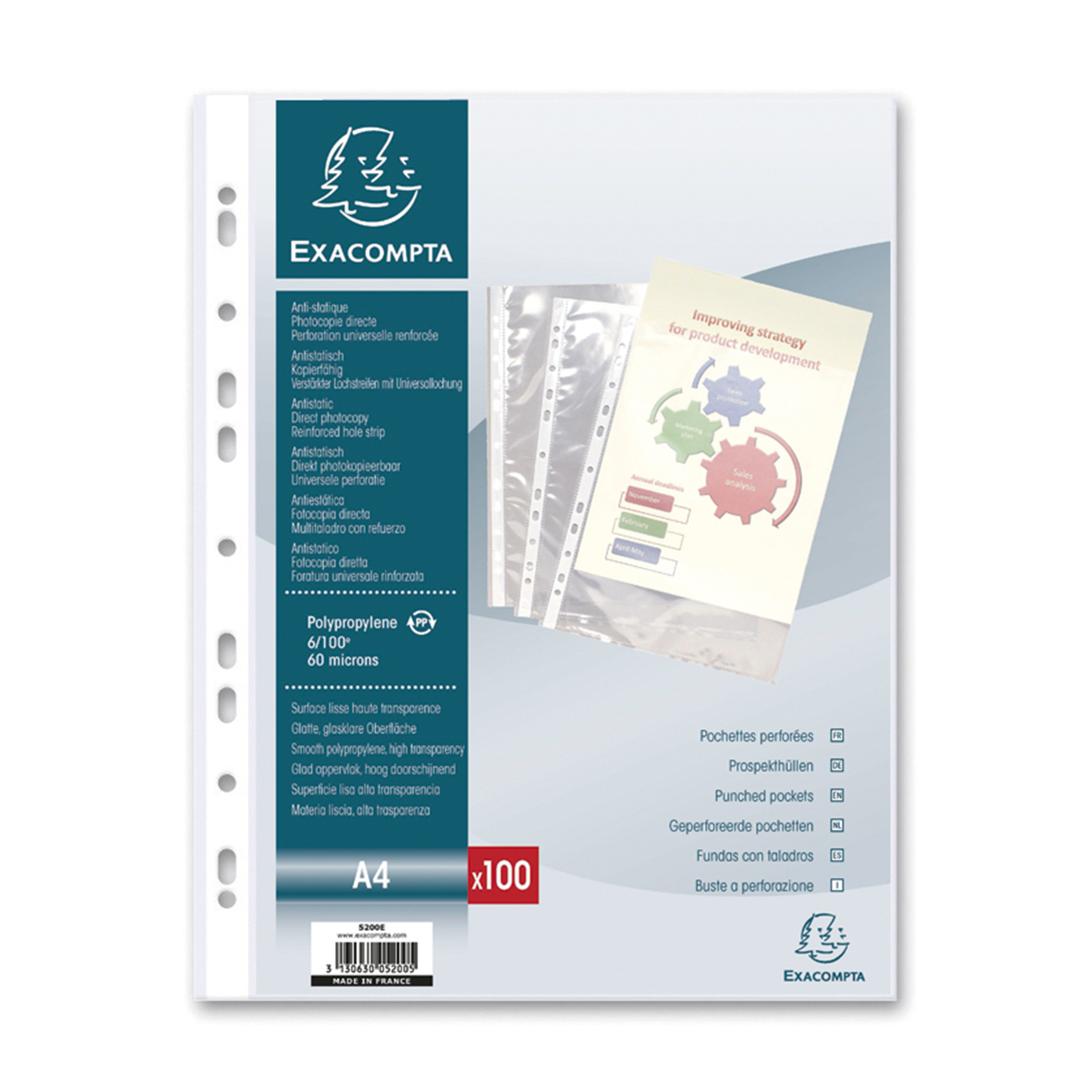 Lot de 100 pochettes perforées - 21x29,7 cm