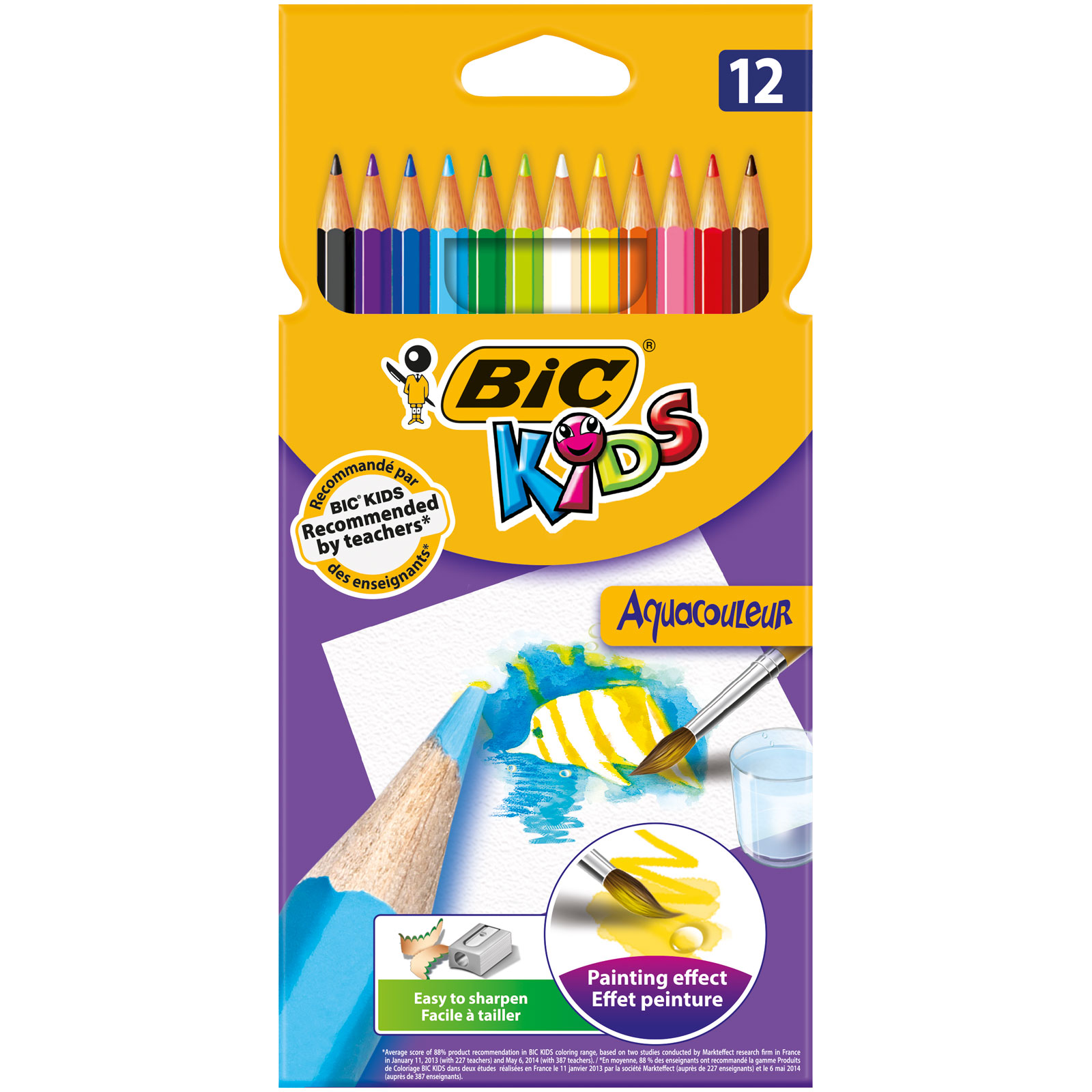 Pack BIC Kids Aquacouleur Crayons de Couleur - Etui Carton de 12