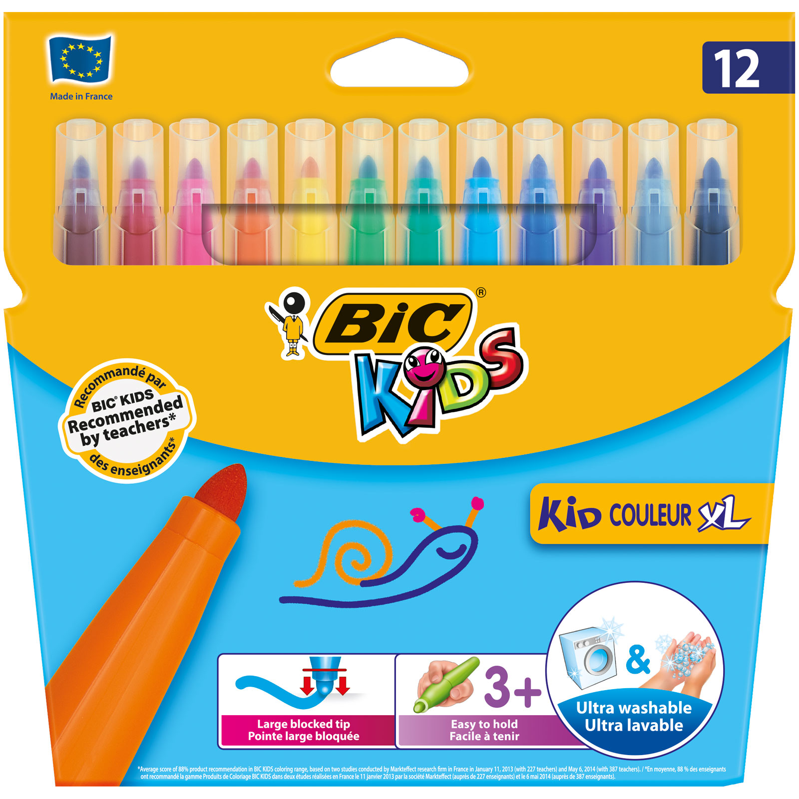 Pack BIC Kids Kid Couleur XL Feutres de Coloriage - Etui Carton de 12
