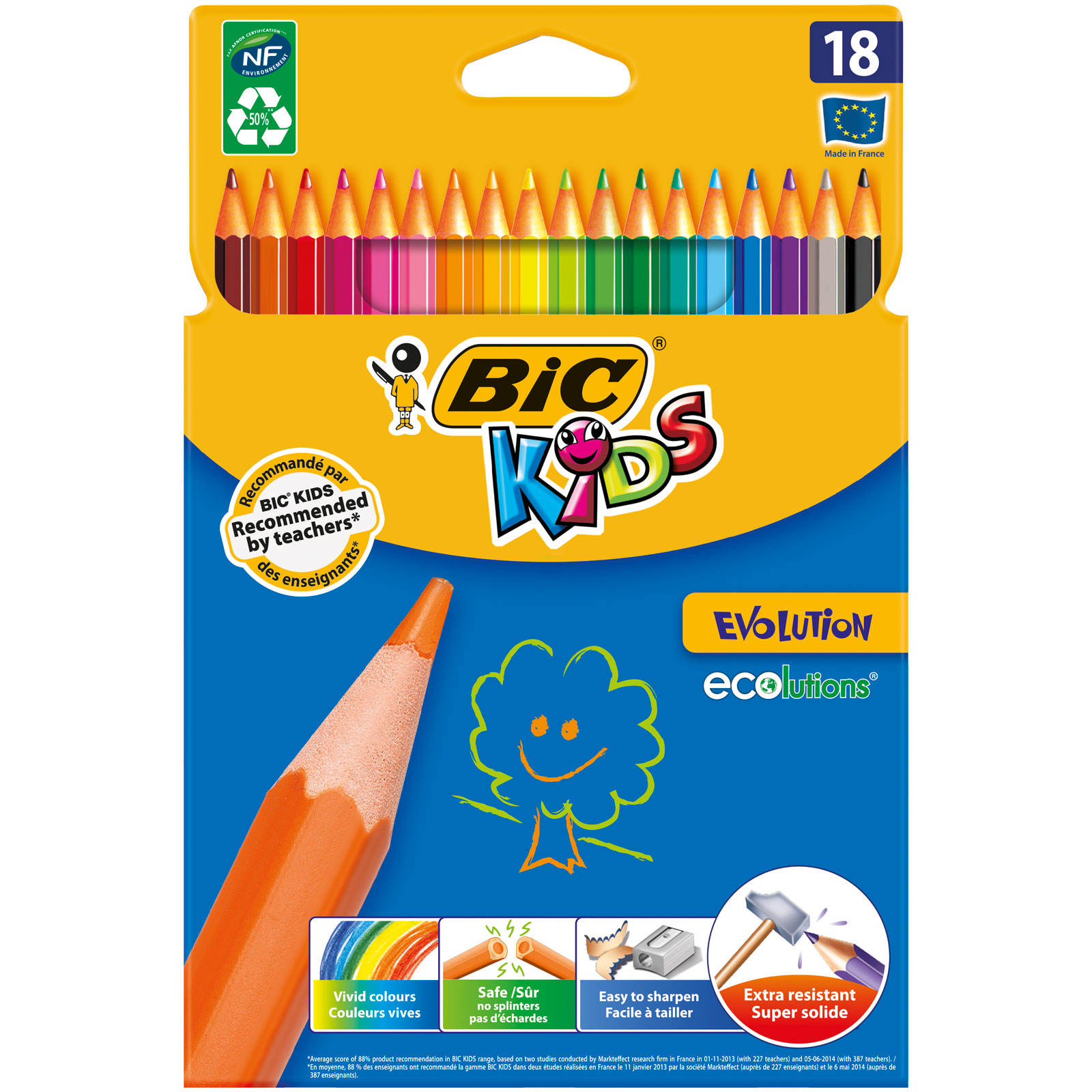 BIC Kids Evolution ECOlutions Crayons de Couleur - Etui Carton de 18