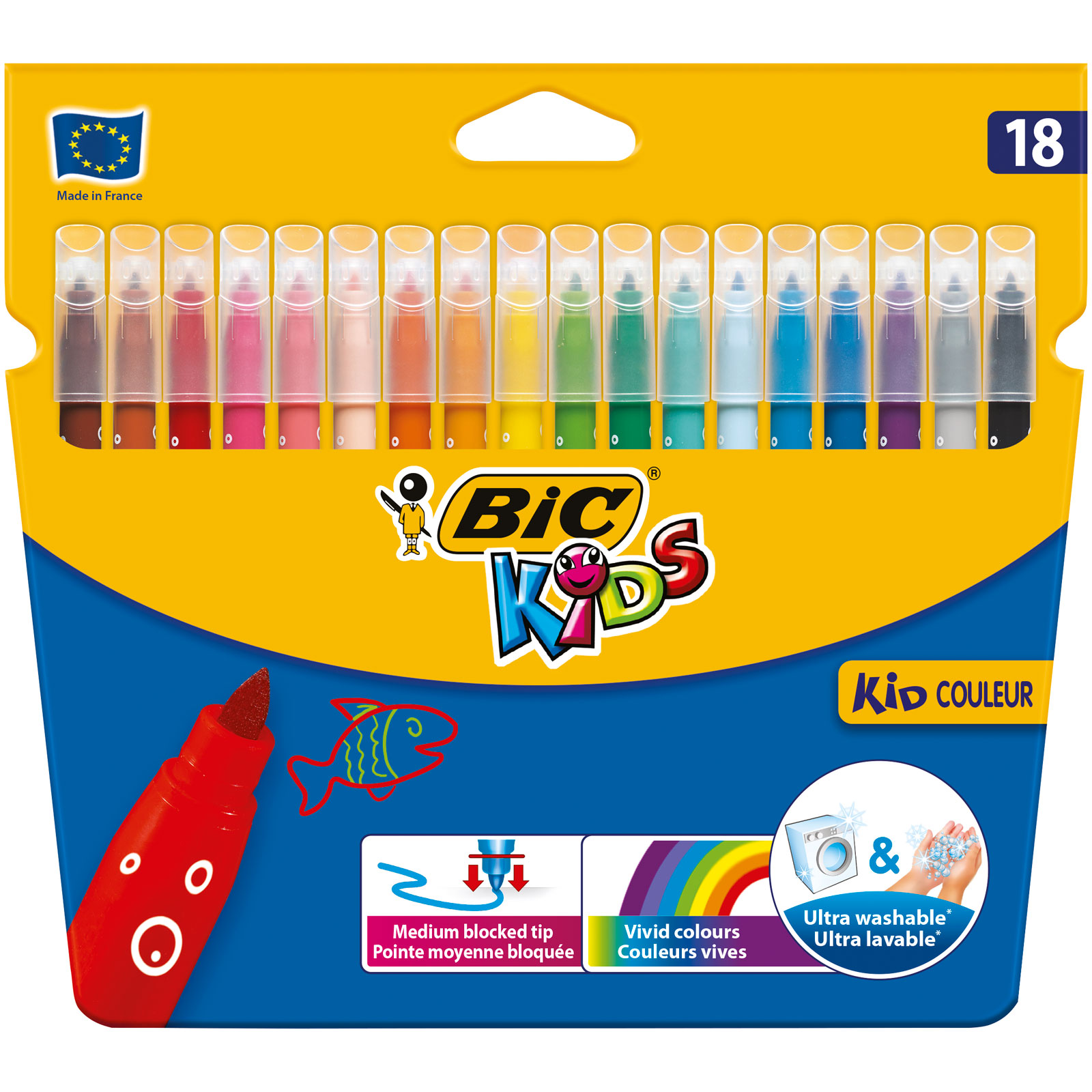 Pack BIC Kids Kid Couleur Feutres de Coloriage - Etui Carton de 18