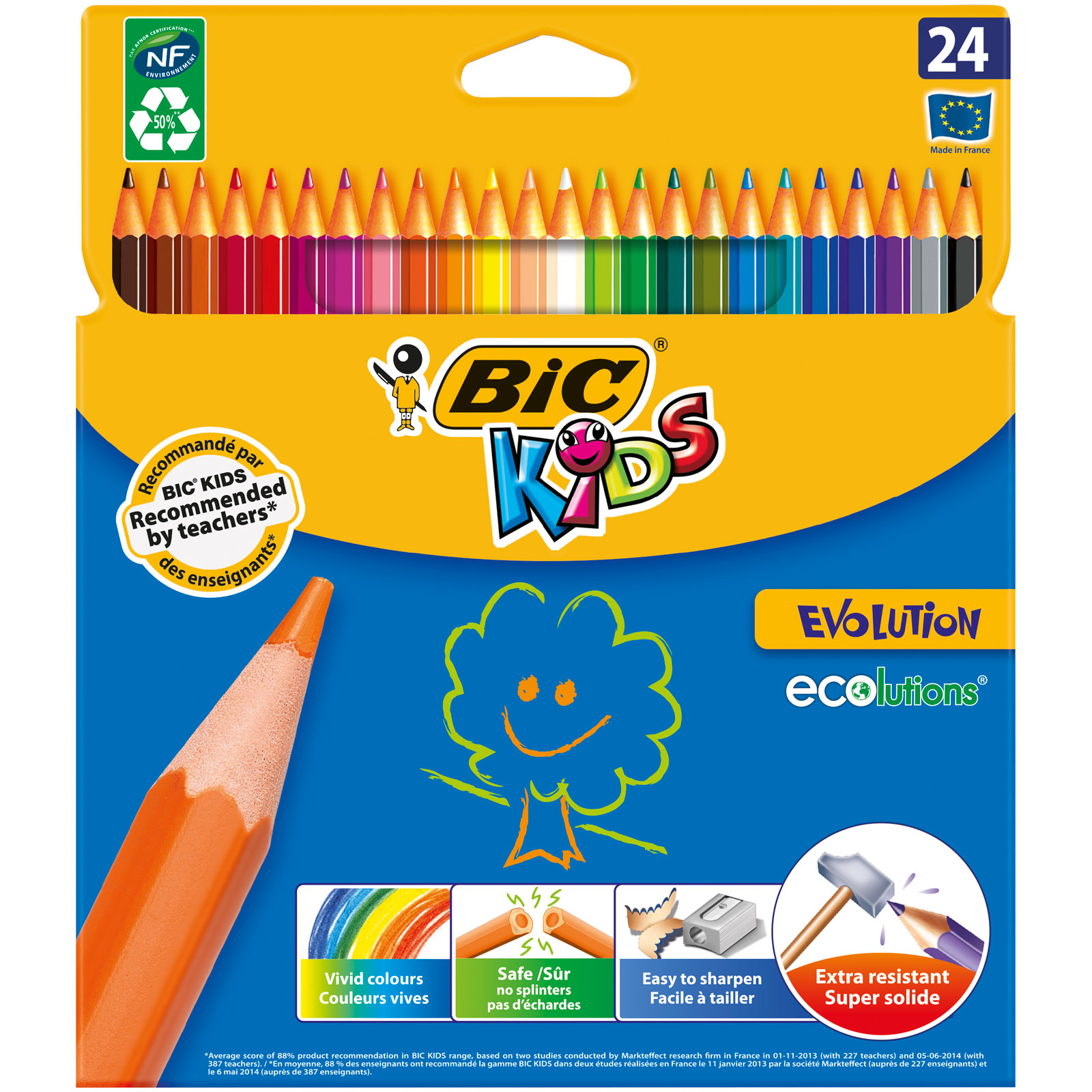 BIC Kids Evolution ECOlutions Crayons de Couleur - Etui Carton de 24