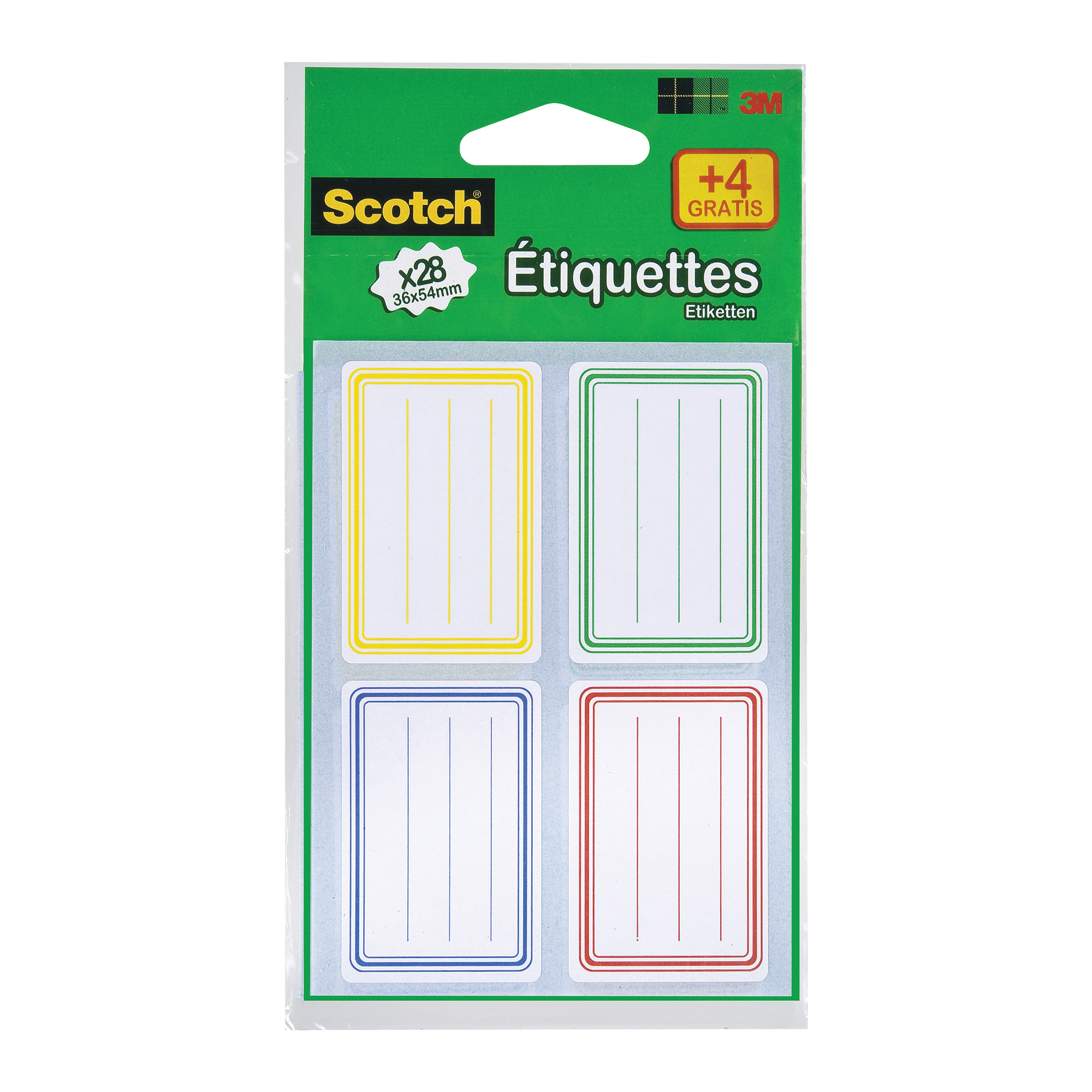 Etiquettes Scotch® écolier - 36 mm x 56 mm par 28 + 4 gratuites