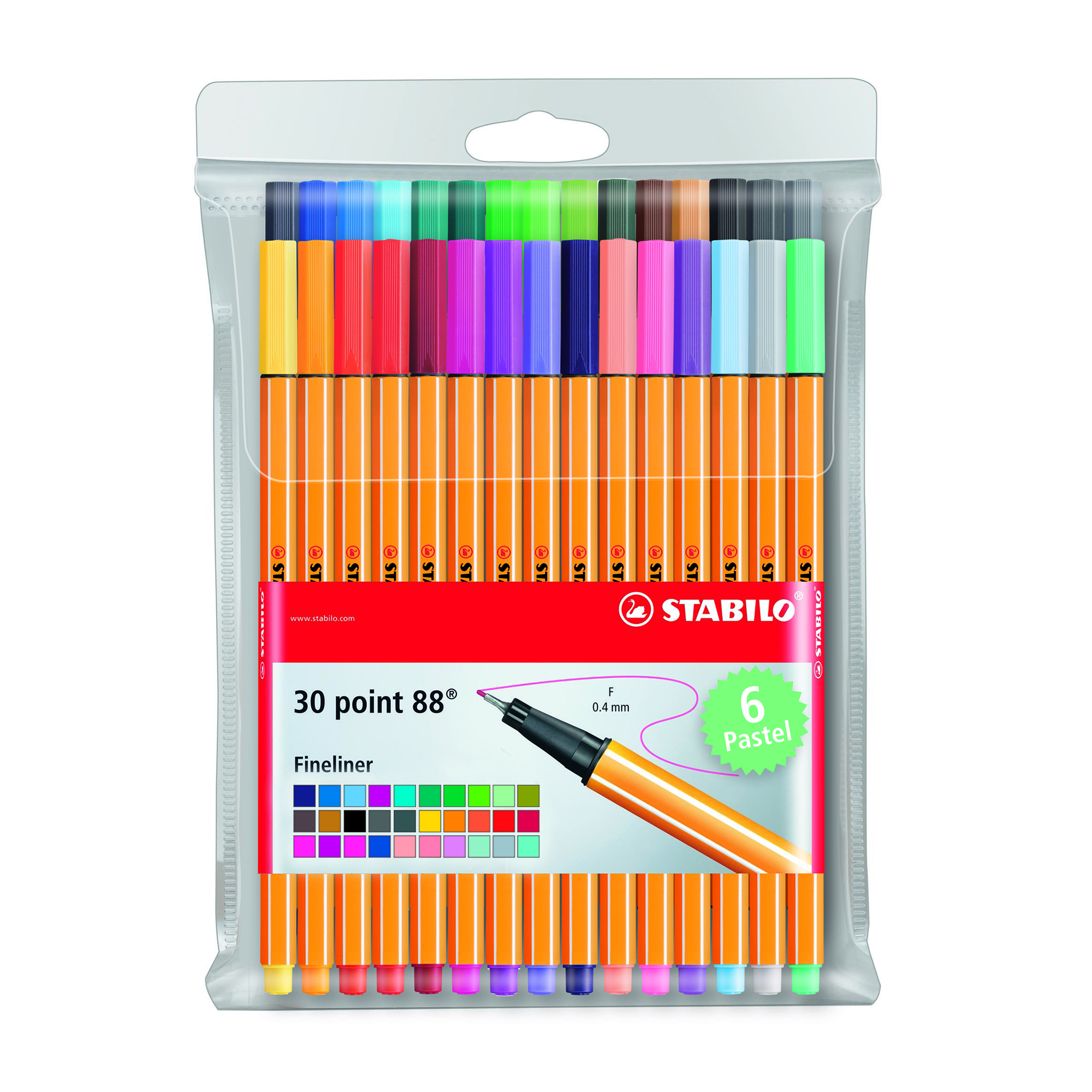 Pack de 30 stylos-feutres Point 88 - pastel - Stabilo