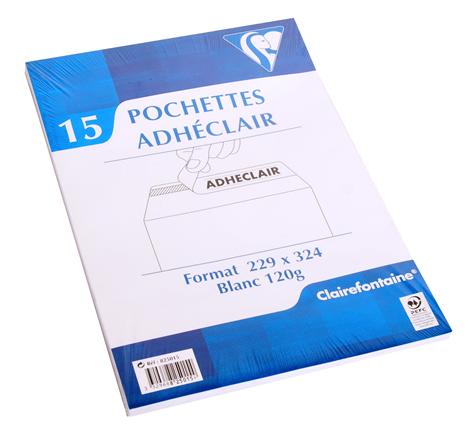 15 pochettes blanches adhéclair 22.9x32.4 cm 120g