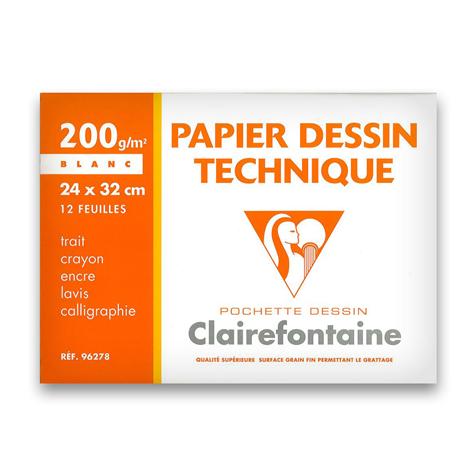 Pochette de 12 feuilles papier à dessin technique - 24x32 cm - 200 gr