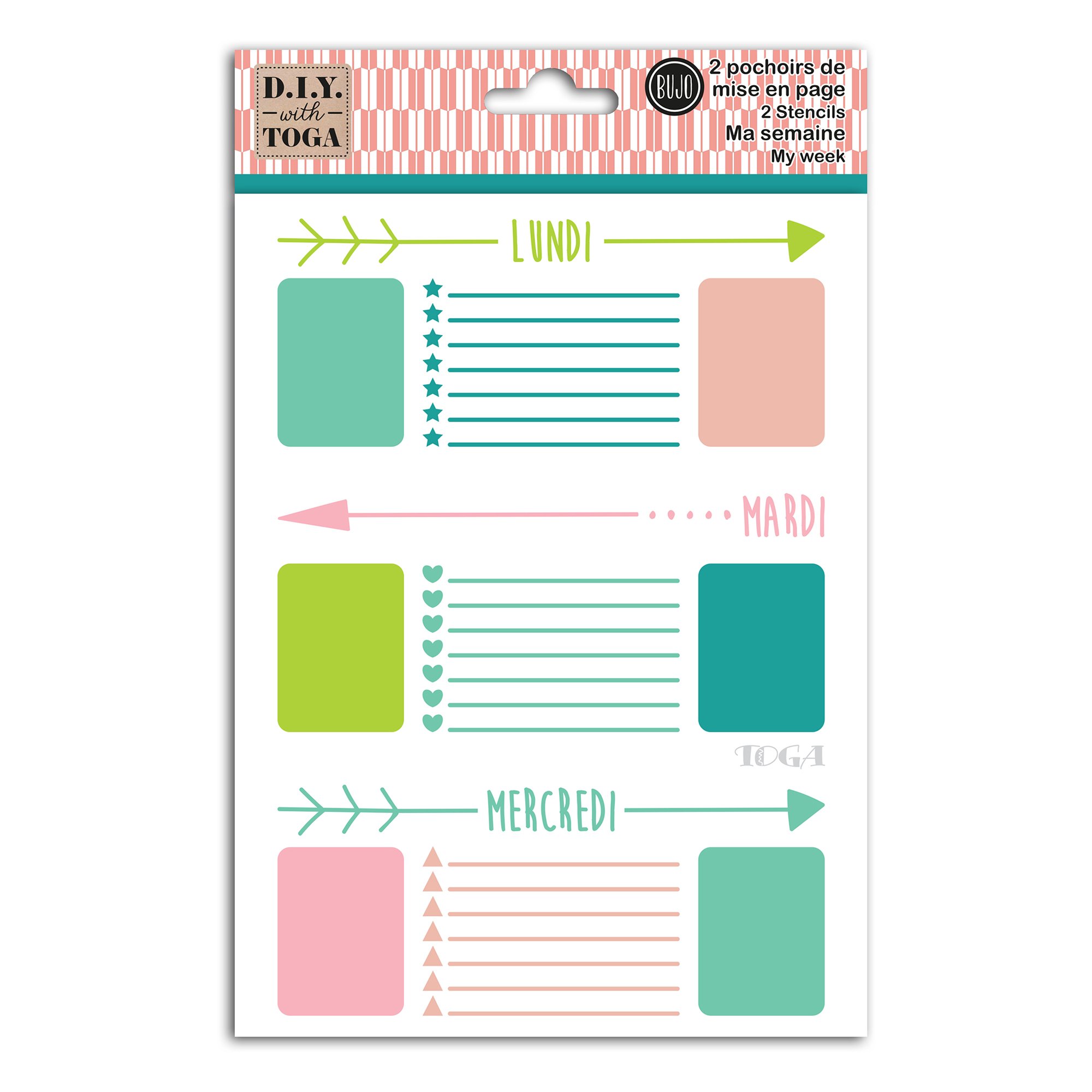 2 pochoirs motif jour de la semaine