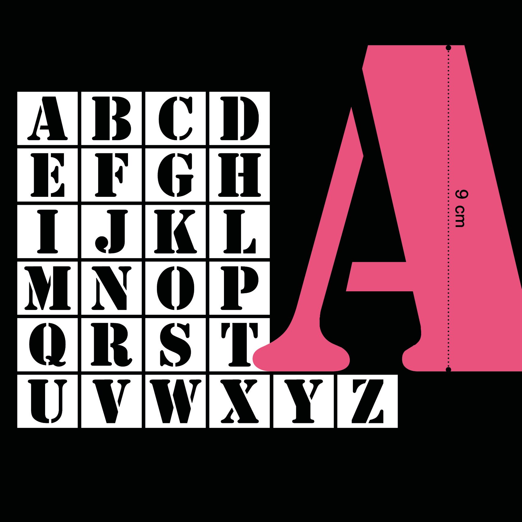 26 pochoirs alphabet plastique - 9cm