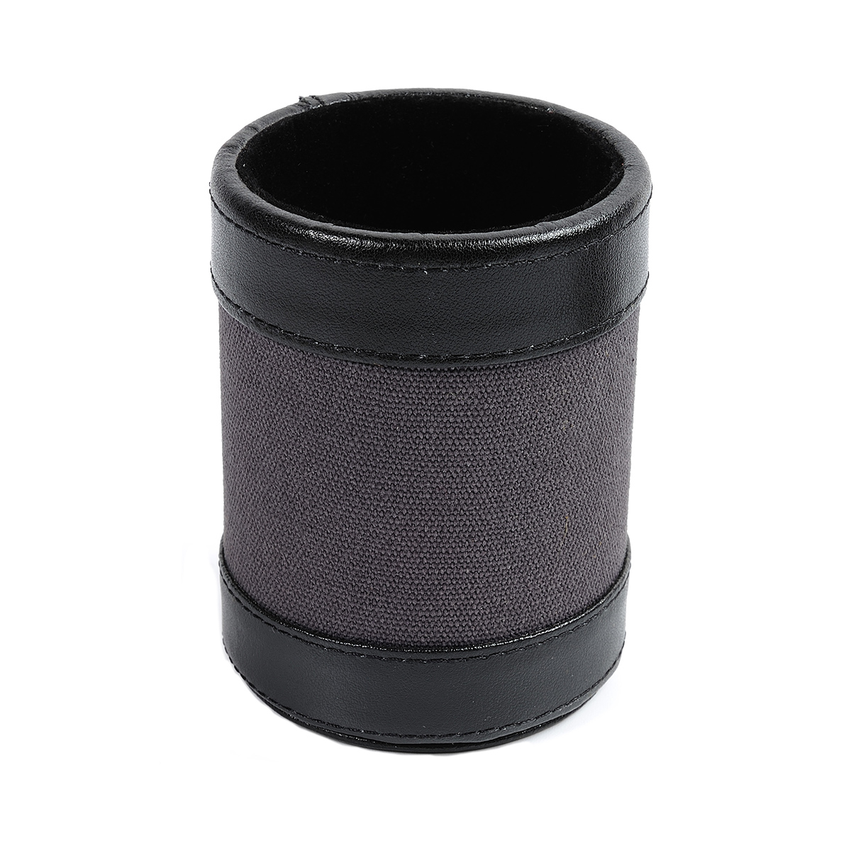 Pot à crayons cuir - 10 cm - gris et noir