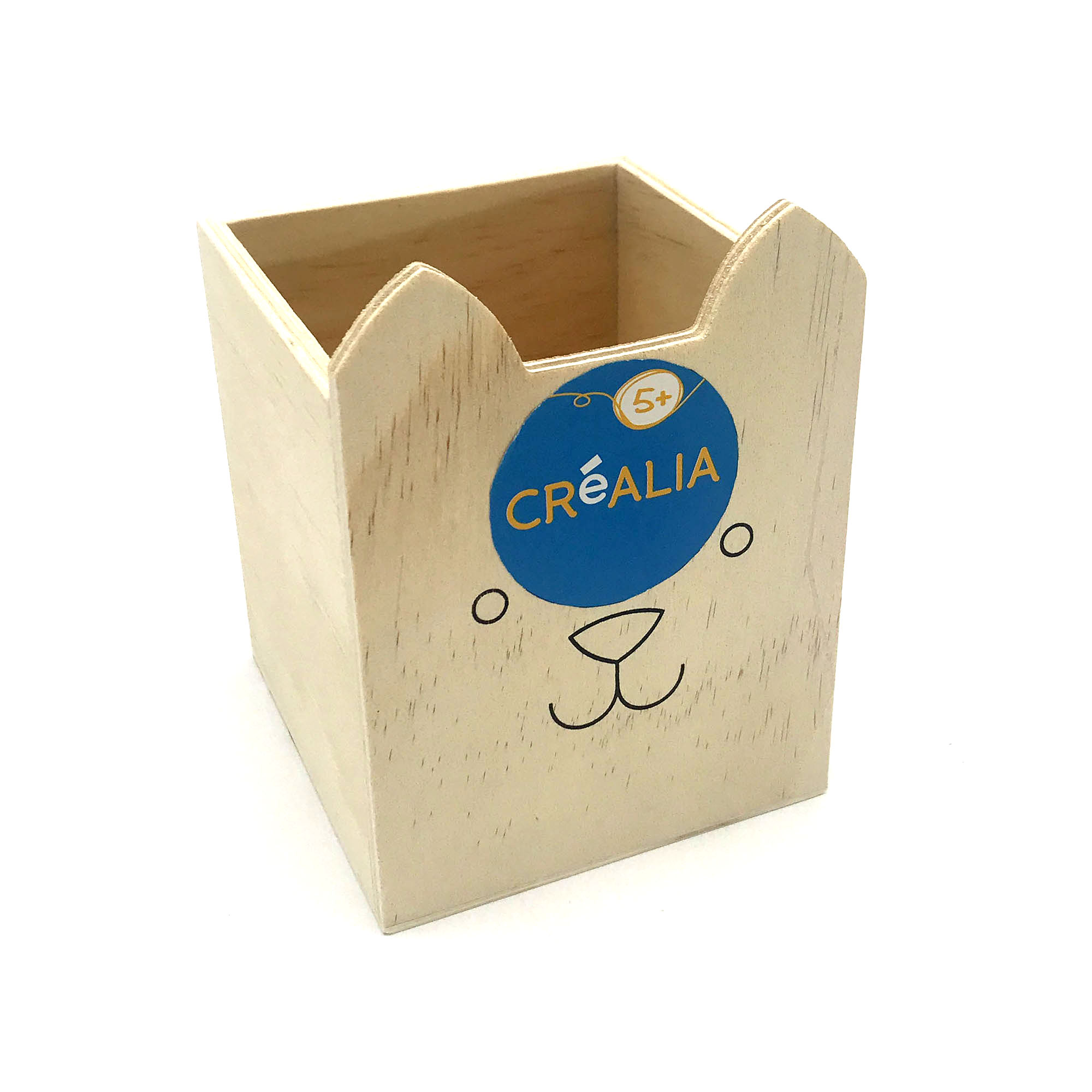 Pot à crayons chat bois naturel - Créalia