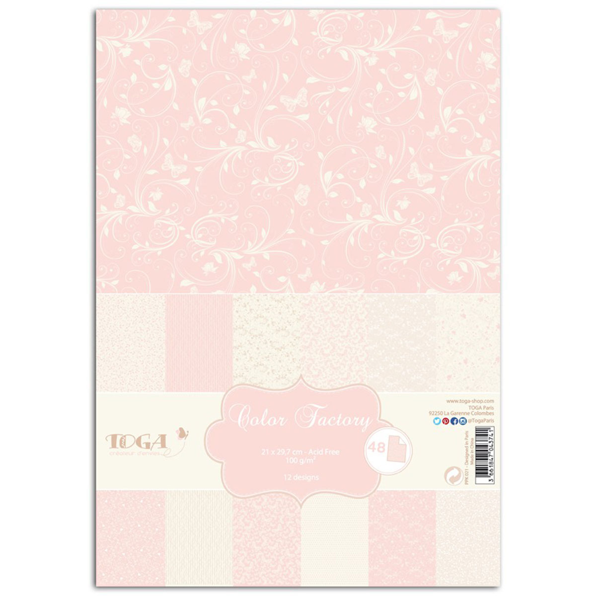 Color Factory - Lot de 48 feuilles A4 - Romantique