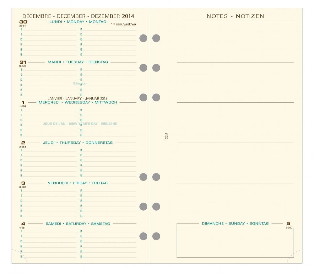 Recharge Exatime 17 Pocket - Semainier janvier 2018 à janvier 2019