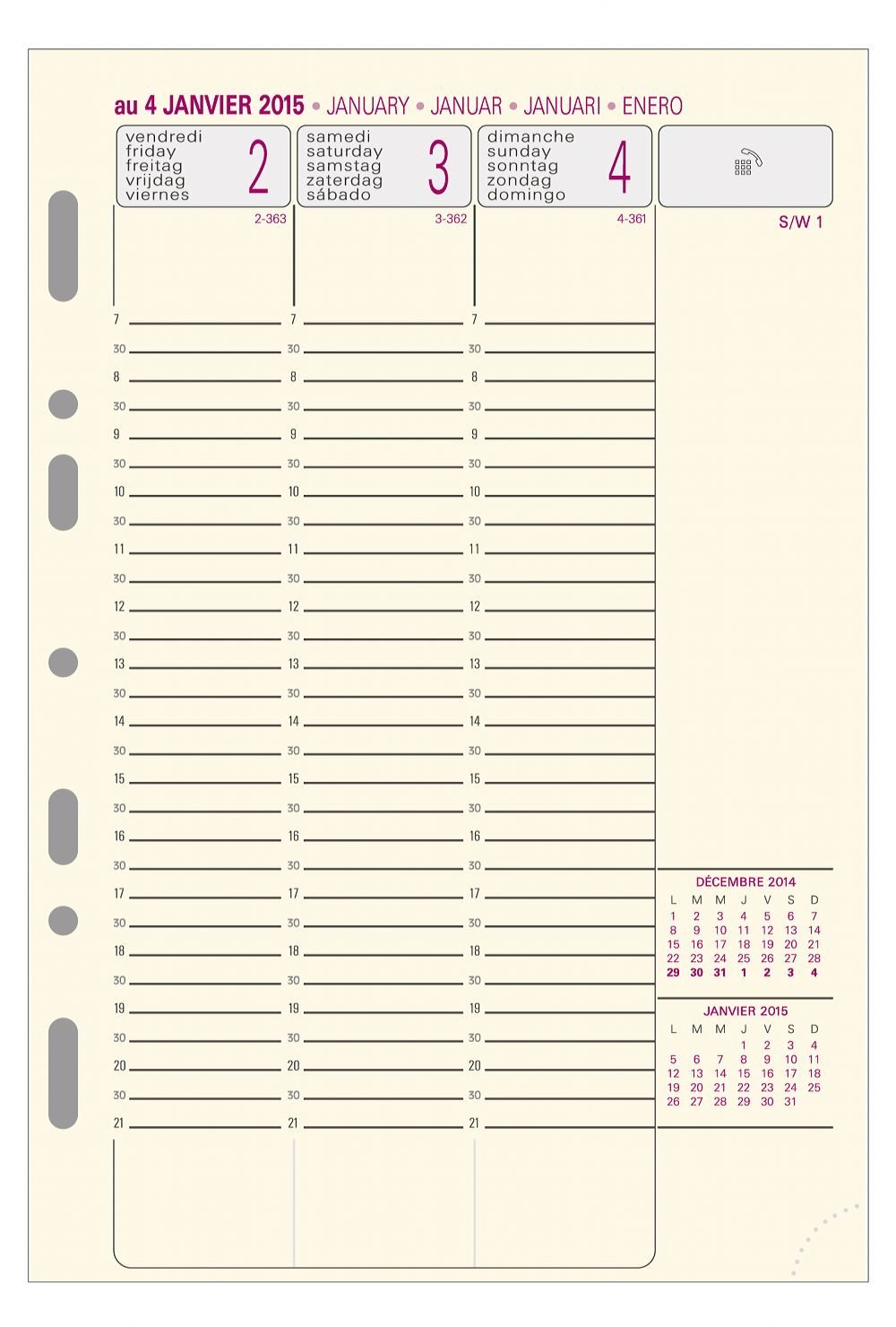 Recharge agenda civil semainier - Exatime 21 - Janvier 2020 à janvier 2021