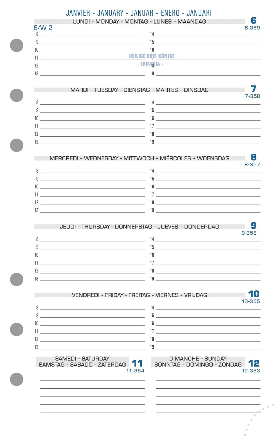 Recharge Exatime 17 - Semainier janvier 2019 à janvier 2020