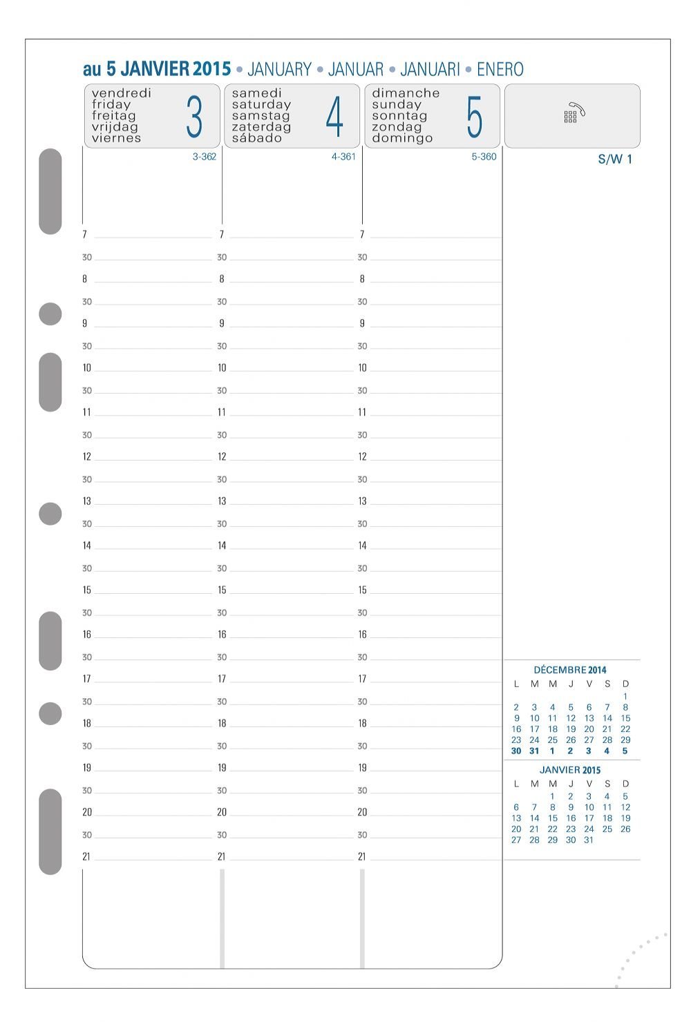 Recharge agenda semainier Exatime 21 - Septembre 2019 à décembre 2020