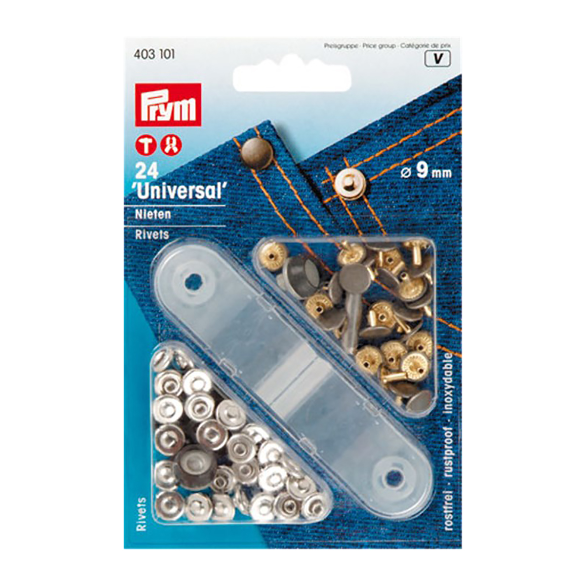 Boîte 24 rivets avec outil - 9 mm - argent et noir