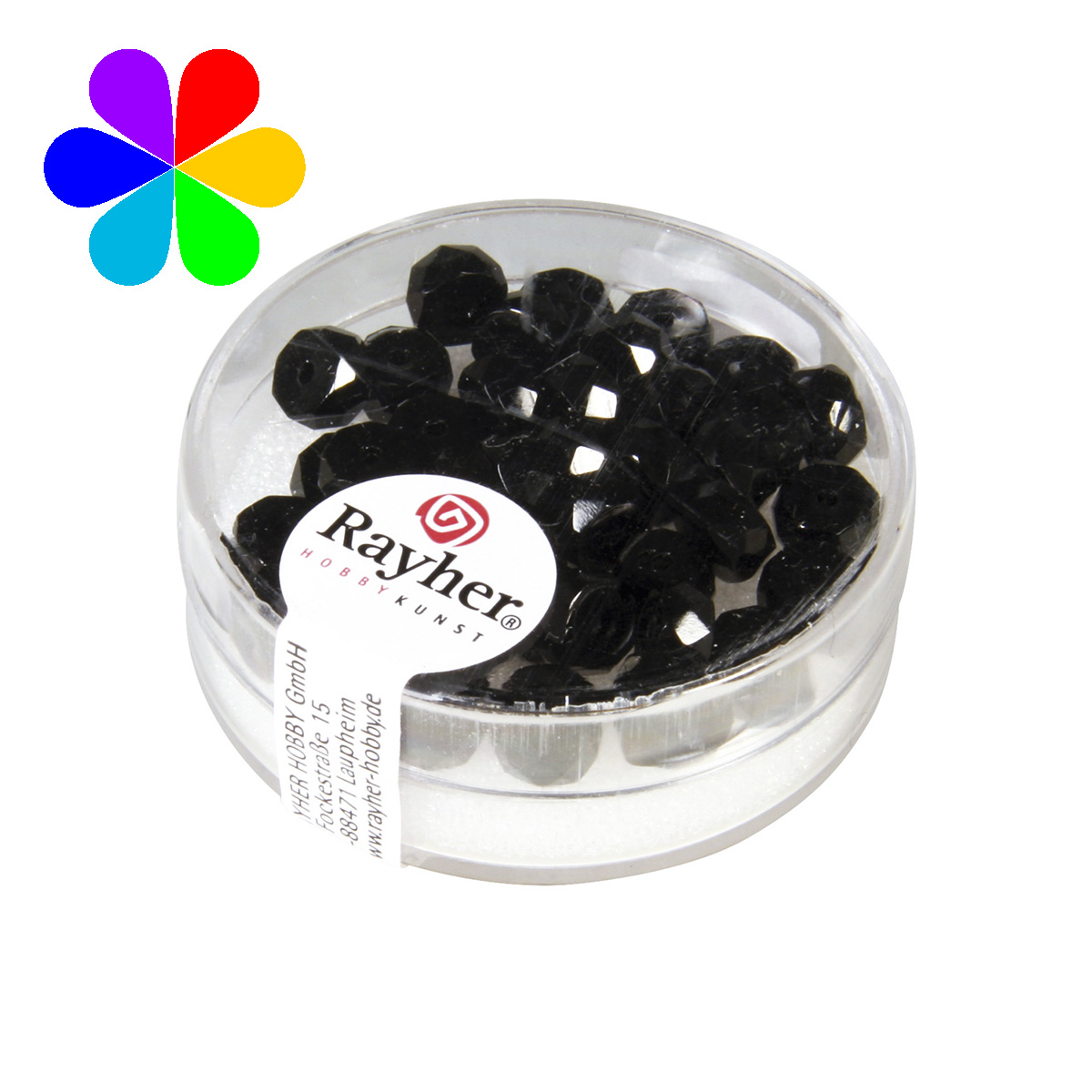 Perles roue verre - noir 6x3 mm