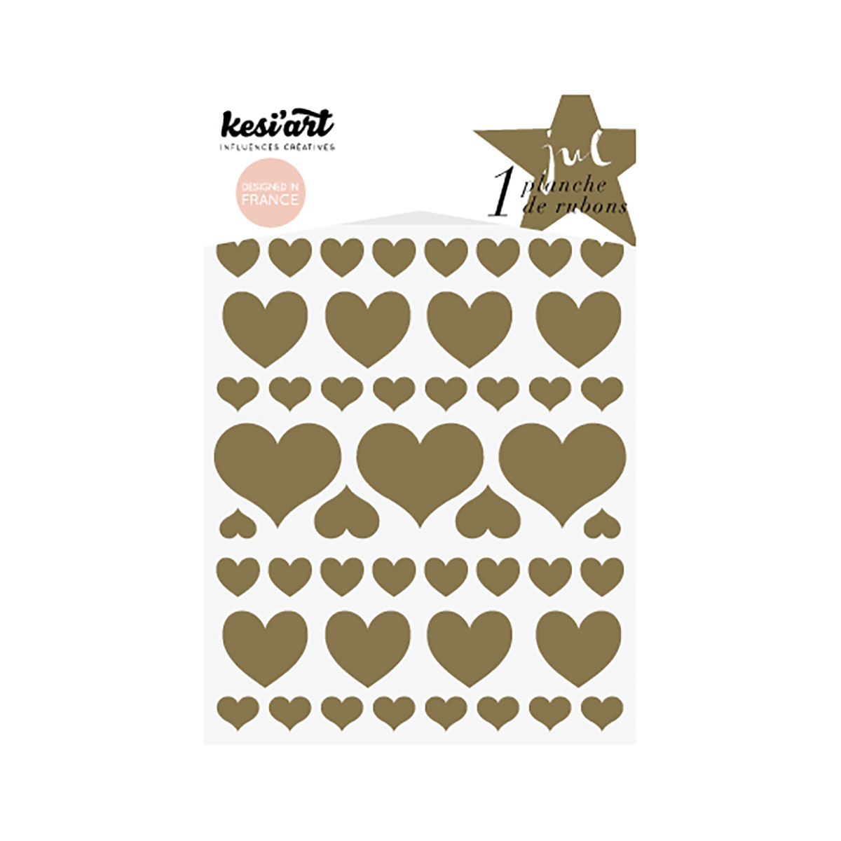 Planche de décalcomanies cœurs or - 10x12 cm 