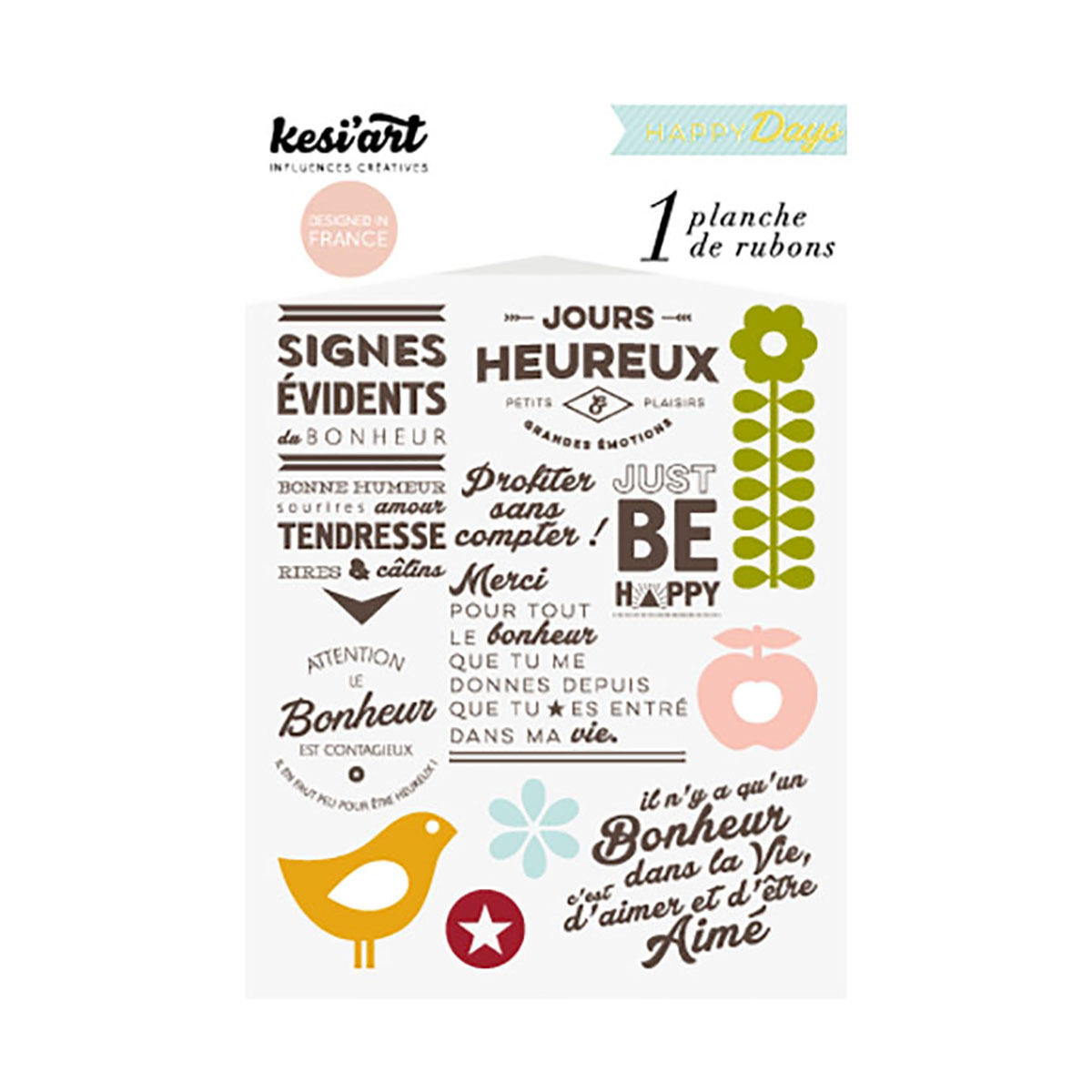 Planche de décalcomanies Happy Days - 10x12 cm