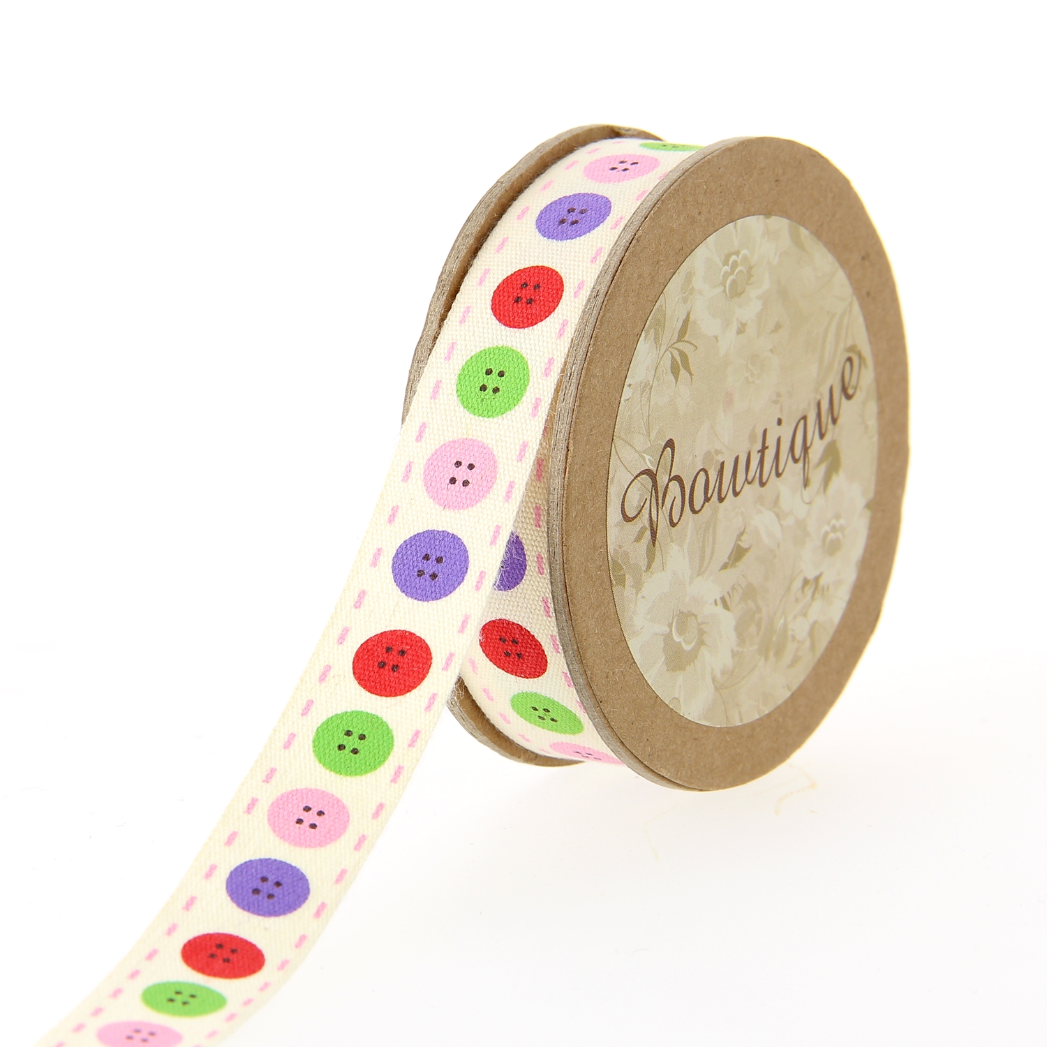 Ruban de Coton 5mx15mm - Boutons colorés - Distrifil