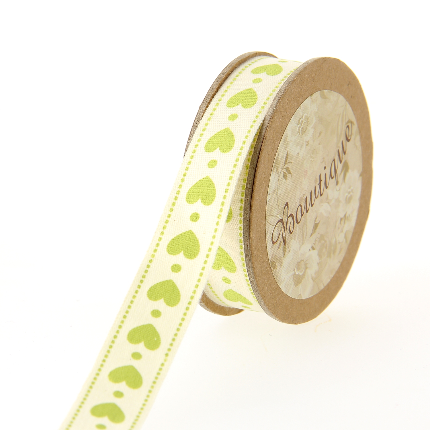 Ruban de Coton 5mx15mm - Cœurs verts - Distrifil
