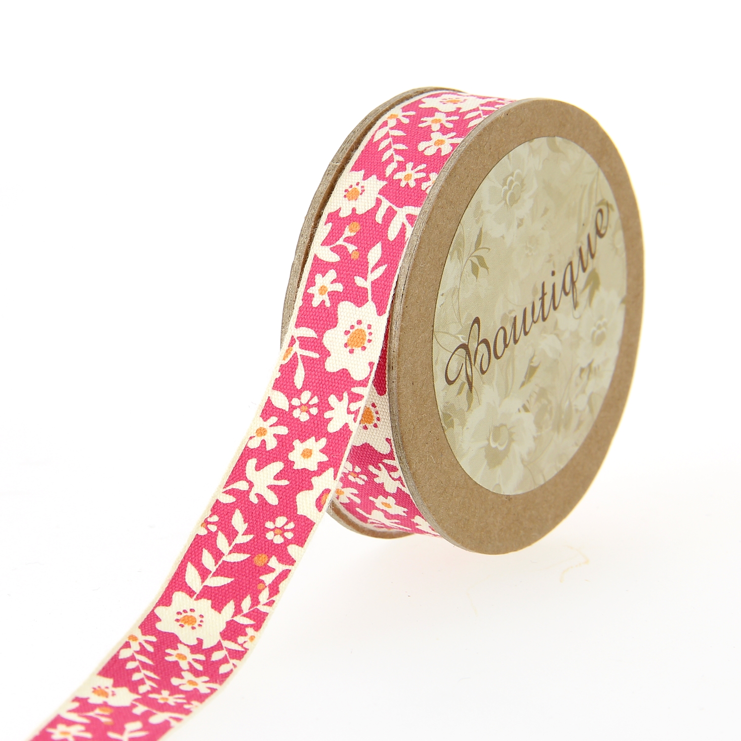 Ruban de Coton 5mx15mm - Fleurs blanches - Distrifil