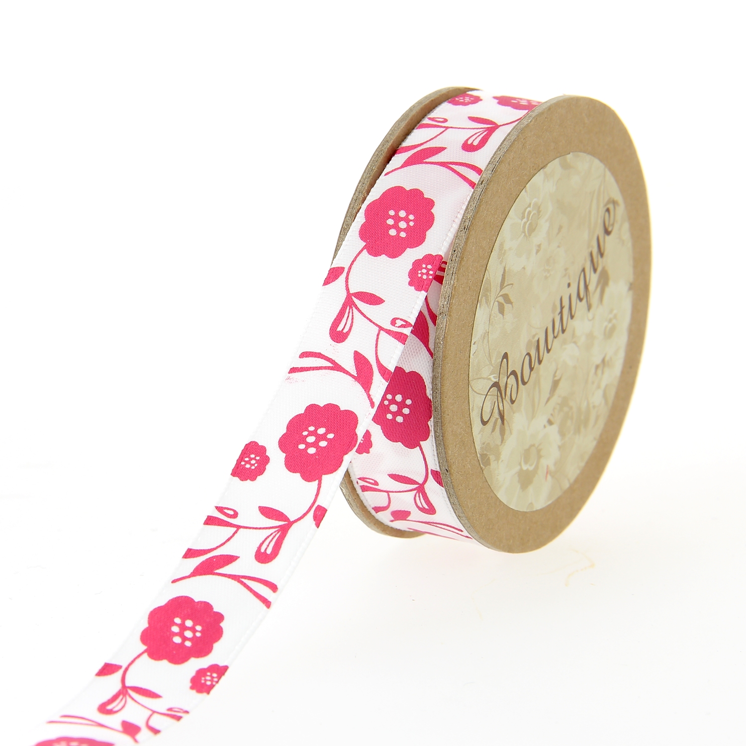 Ruban de Coton 5mx15mm - Fleurs roses - Distrifil